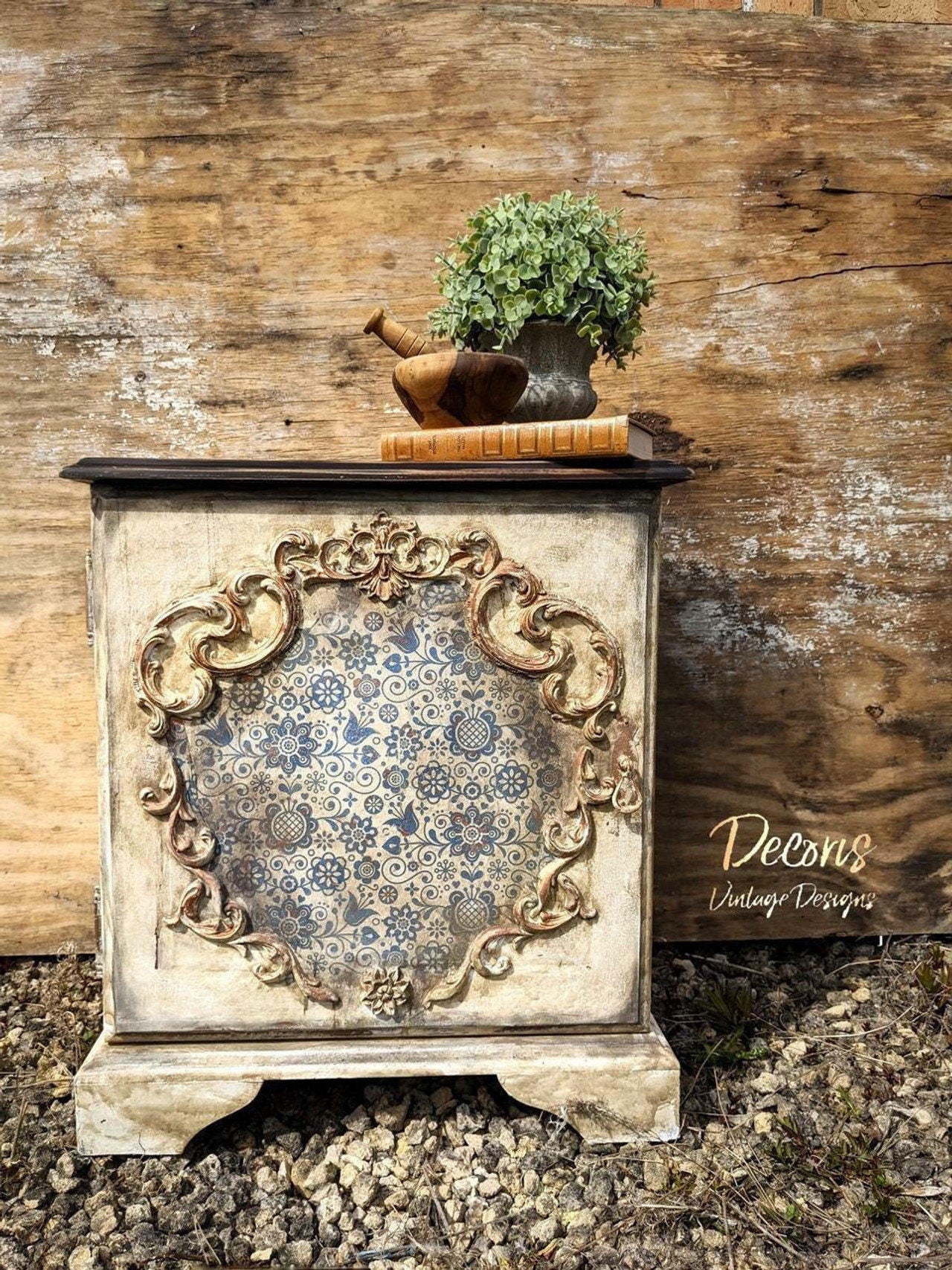 BLUE GLASS ORNATE | Retired | Rice Decoupage Paper - For Furniture | Crafts | Art | Dixie Belle Paint | Belles & Whistles