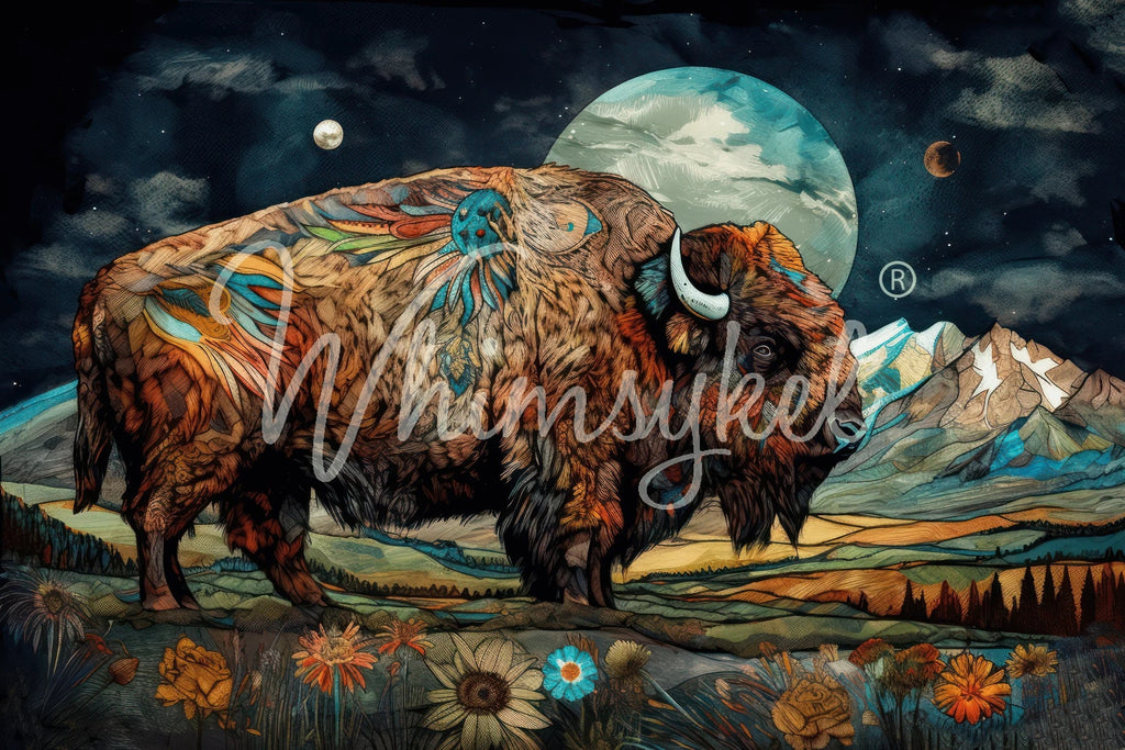DREAM KEEPER | Large Decoupage Tissue Paper for Furniture | Arts & Crafts | 21x29 | Whimsykel Designs | Abstract Bison