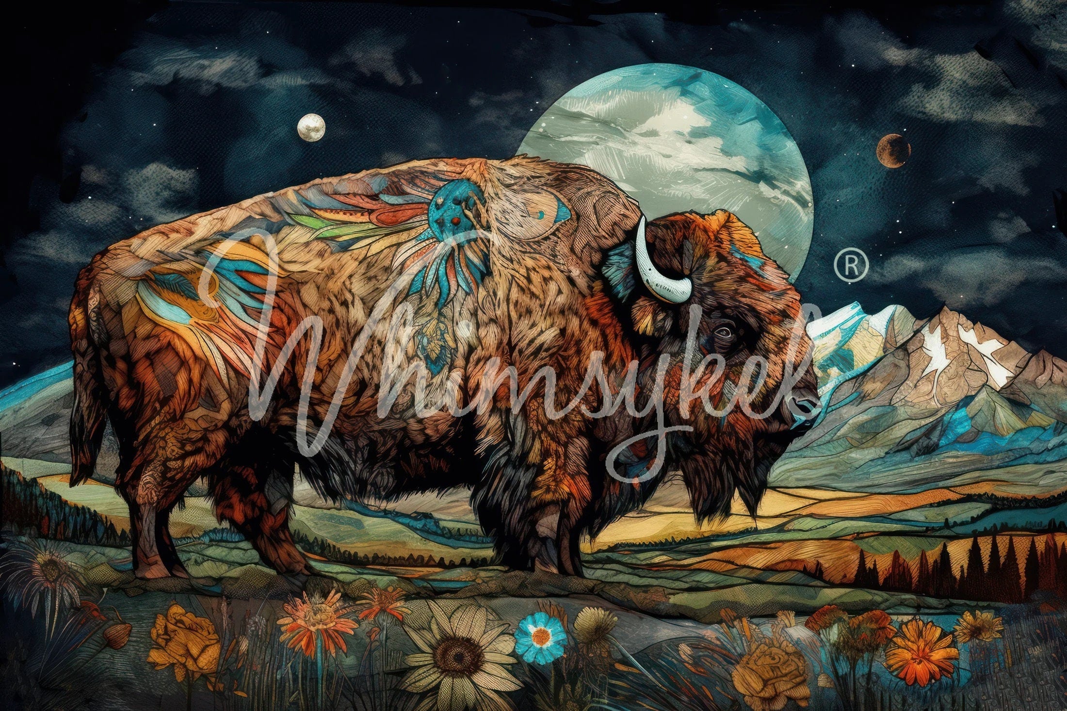 DREAM KEEPER | Large Decoupage Tissue Paper for Furniture | Arts & Crafts | 21x29 | Whimsykel Designs | Abstract Bison