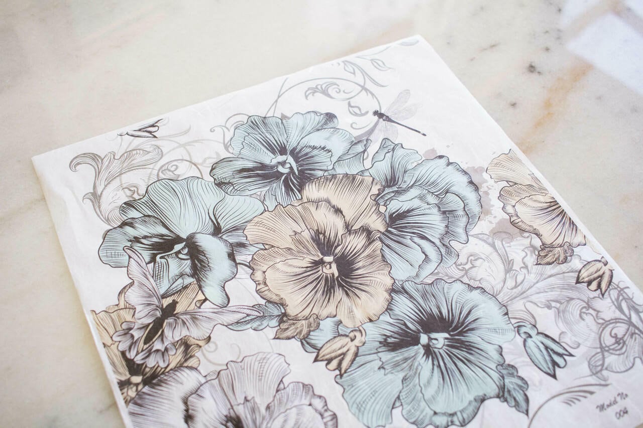 BLUE AND YELLOW | Retired | Floral - Rice Decoupage Paper - For Furniture | Crafts | Art | Dixie Belle Paint | Belles & Whistles