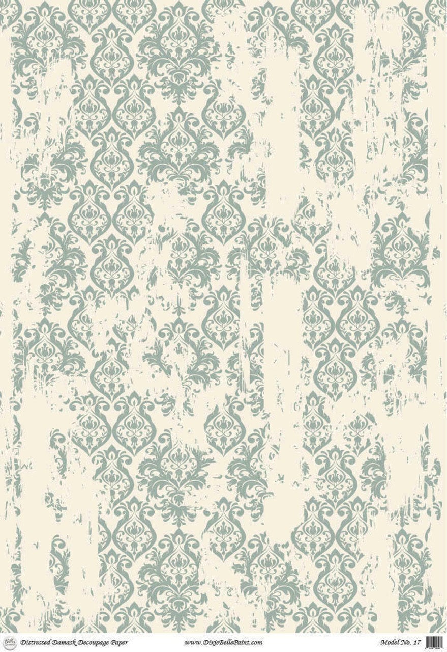 DISTRESSED DAMASK | Retired | A1 Rice Decoupage Paper | For Furniture | Crafts | Art | Dixie Belle Paint