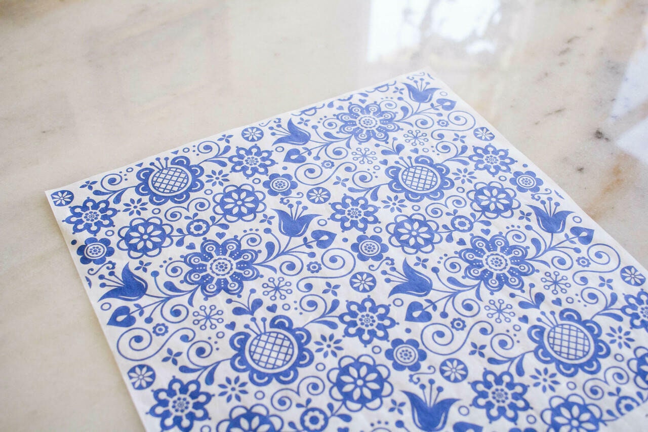 BLUE GLASS ORNATE | Retired | Rice Decoupage Paper - For Furniture | Crafts | Art | Dixie Belle Paint | Belles & Whistles