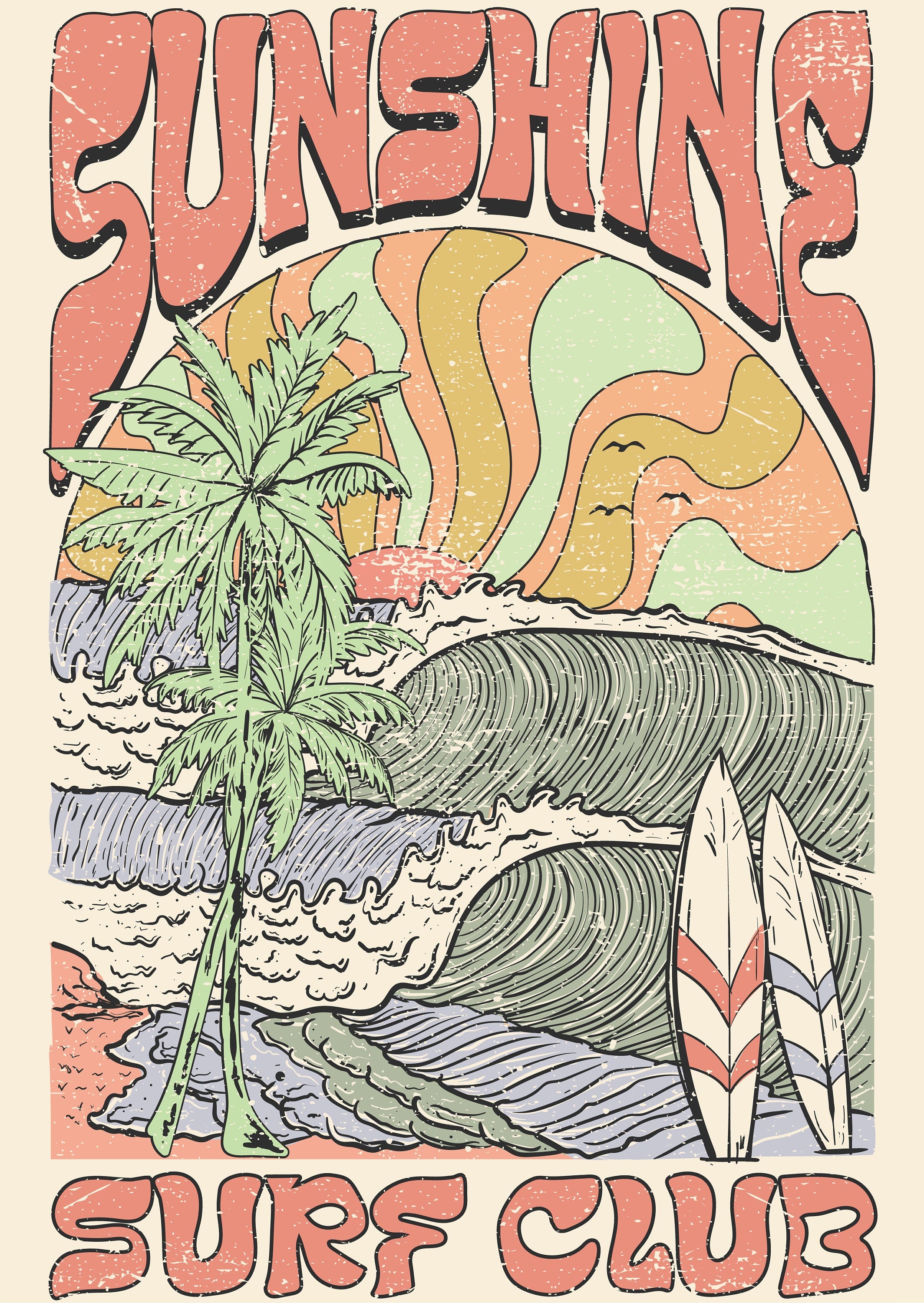VINTAGE SURF CLUB | 1 Sheet - A4 8.3" x 11.7" | Rice Decoupage Paper For Furniture | Crafts | Art | Dixie Belle Paint