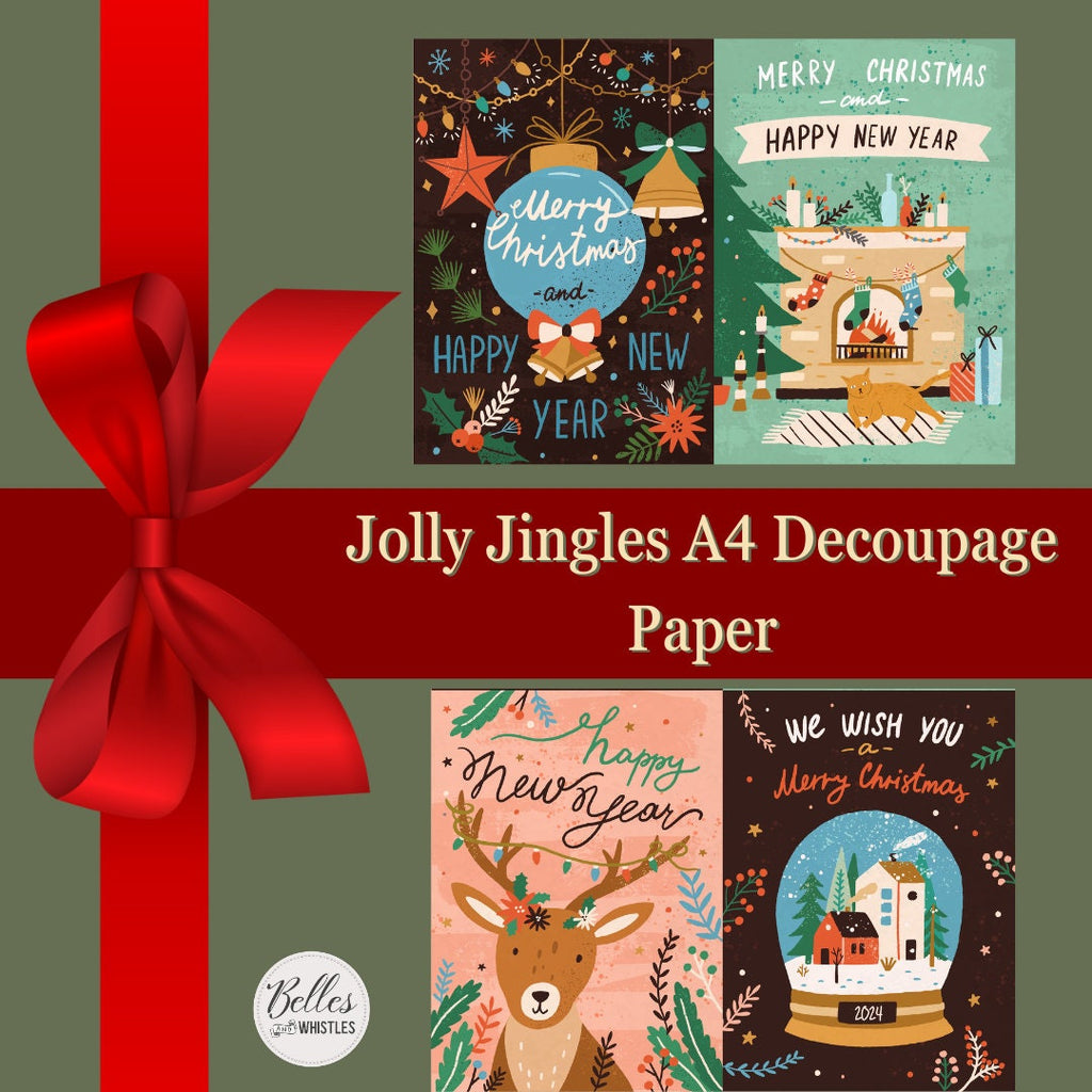JOLLY JINGLES | 1 Sheet - A4 8.3" x 11.7" | Rice Decoupage Paper For Furniture | Crafts | Art | Dixie Belle Paint