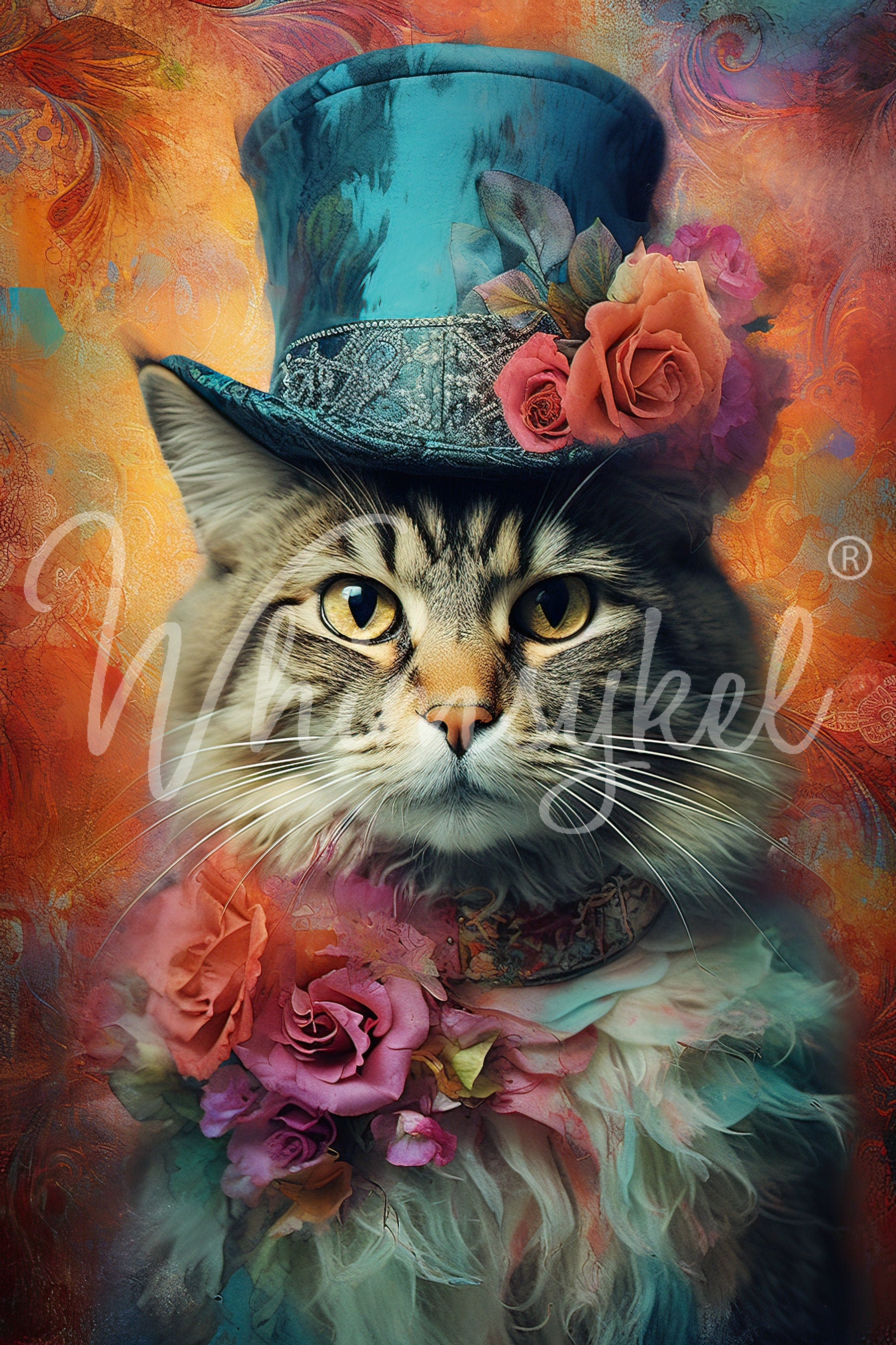Riley Cooper Large Decoupage Tissue Paper for Furniture 21x29 Whimsykel Designs Cat with Top Hat