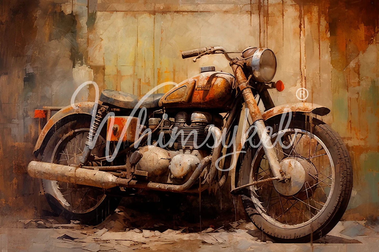 Vintage Ride Large Decoupage Tissue Paper for Furniture 21x29 Whimsykel Designs Vintage Motorbike in Front of Concrete Wall