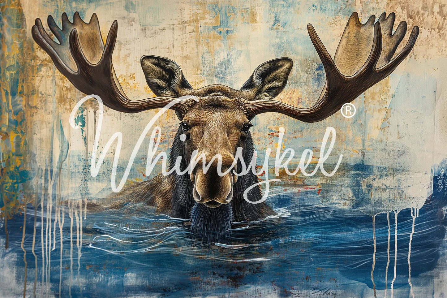 Morning Dip Large Decoupage Tissue Paper for Furniture 21x29 Whimsykel Designs Moose Taking a Dip in Water