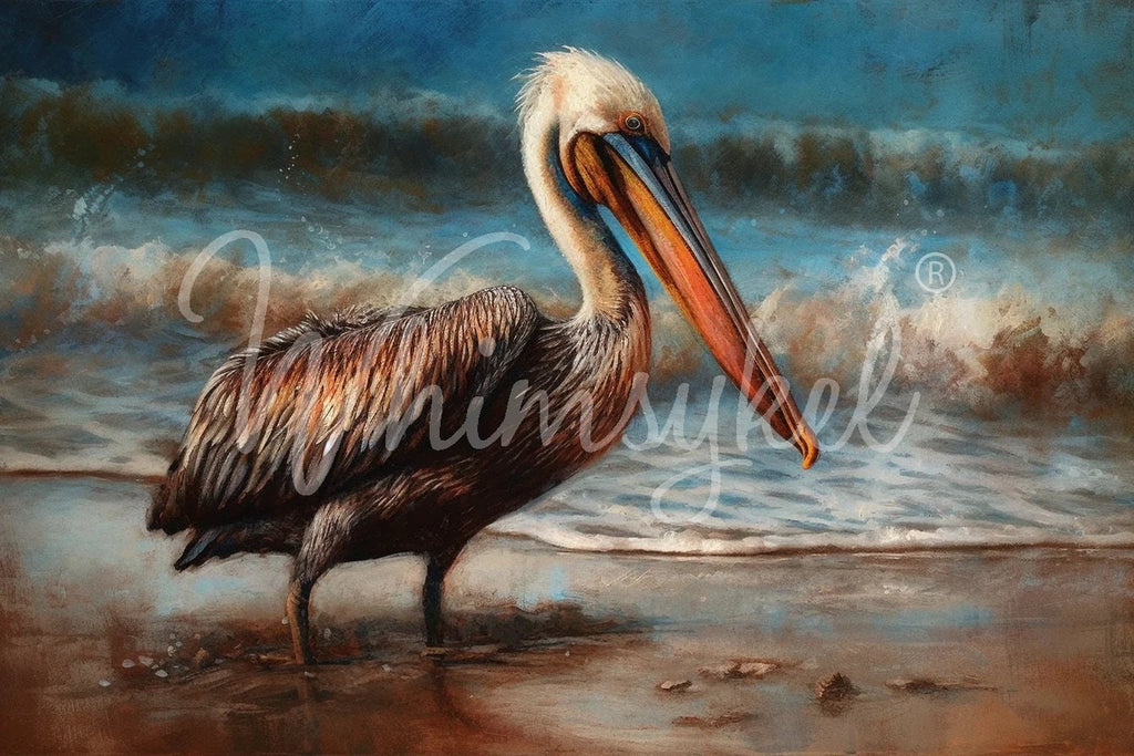 Breeze Glider Large Decoupage Tissue Paper for Furniture 21x29 Whimsykel Designs Pelican on Shoreline