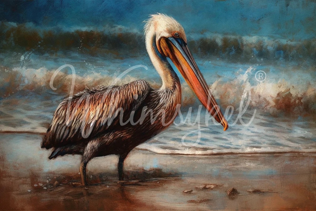 Breeze Glider Large Decoupage Tissue Paper for Furniture 21x29 Whimsykel Designs Pelican on Shoreline