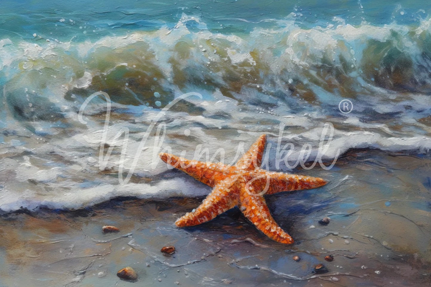 Beach Star Large Decoupage Tissue Paper for Furniture 21x29 Whimsykel Designs Starfish on Shoreline