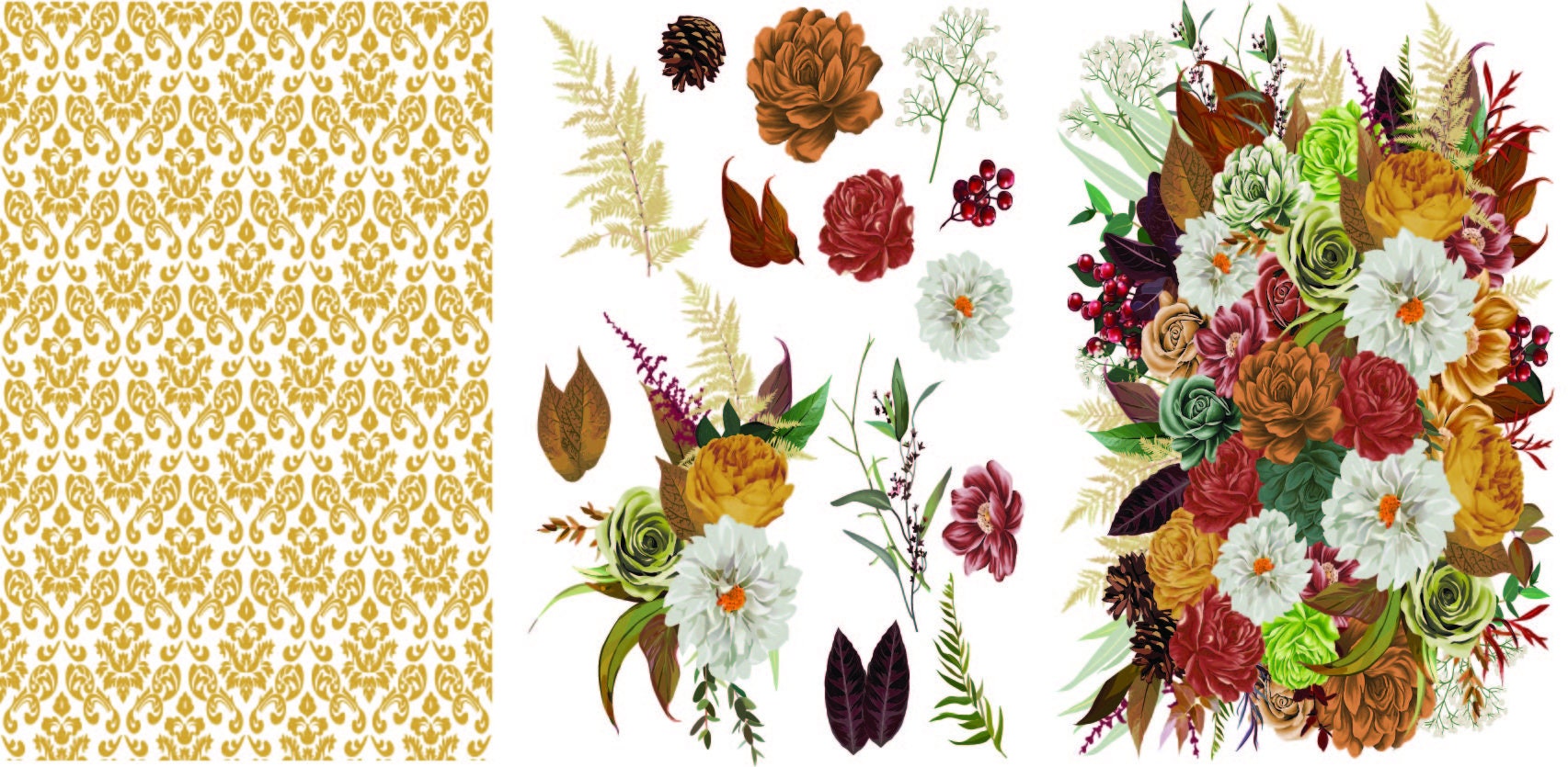 EARTHY BOUQUET | Mid Transfer | Dixie Belle Paint | florals on translucent background