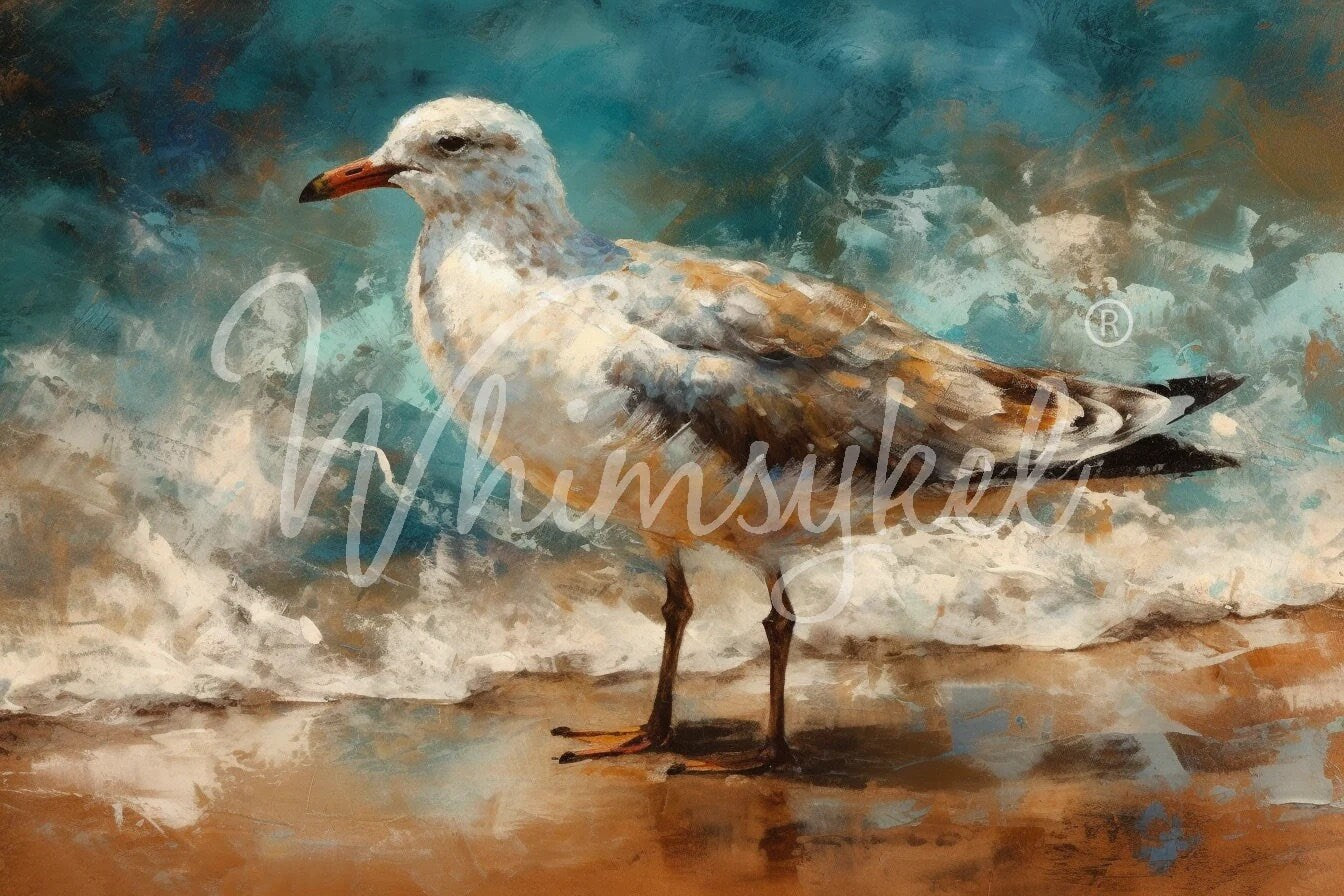 Sully Seagull Large Decoupage Tissue Paper for Furniture 21x29 Whimsykel Designs Seagull on the Beach