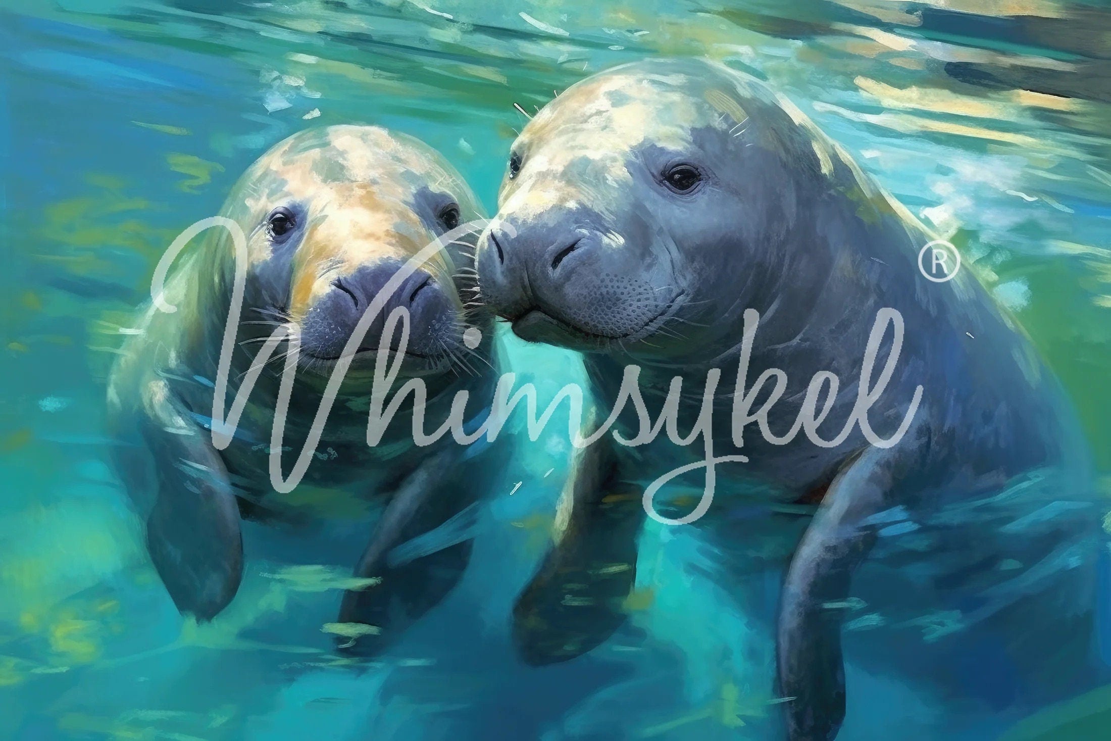 Max & Maggie Large Decoupage Tissue Paper for Furniture 21x29 Whimsykel Designs Sea Cow Manatee Mother and Calf
