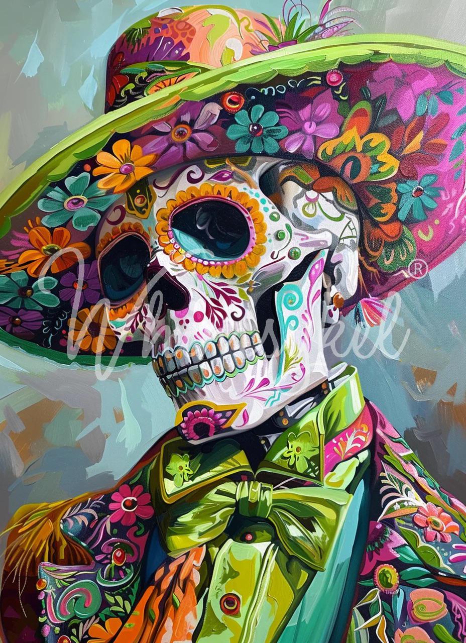 Still Celebrating Large Decoupage Tissue Paper for Furniture 21x29 Whimsykel Designs Dia de los Metros Colorful Sugar Skull