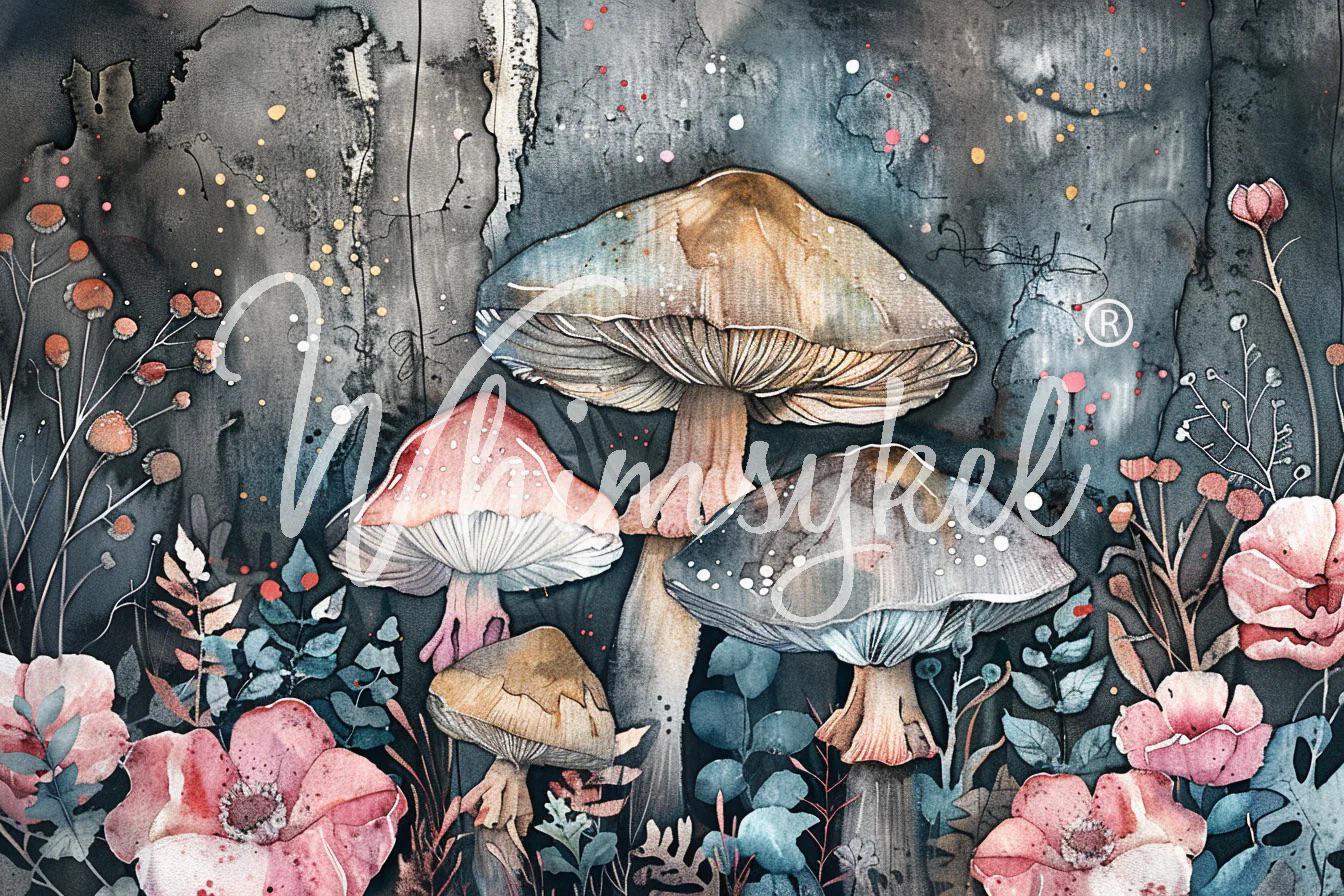 Mushroom Serenade Large Decoupage Tissue Paper for Furniture 21x29 Whimsykel Designs Whimsical Mushrooms