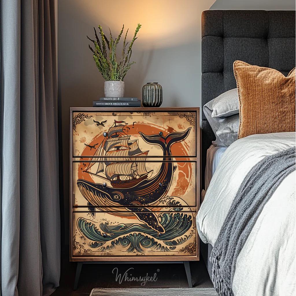 Whale of a Tale Large Decoupage Tissue Paper for Furniture 21x29 Whimsykel Designs Whale Carrying Sailboat