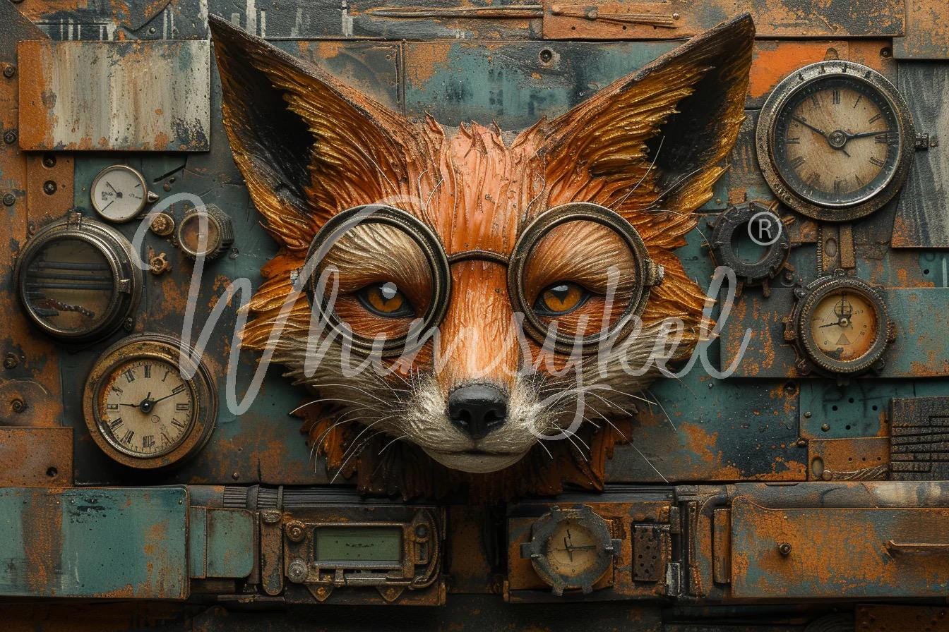 TicToc Fox Large Decoupage Tissue Paper for Furniture 21x29 Whimsykel Designs mechanical/industrial fox