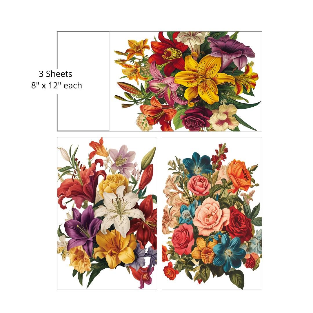 ANTIQUE FLORA | Mid Transfer | Dixie Belle Paint Company | 3 separate sheets of Fall bouquets
