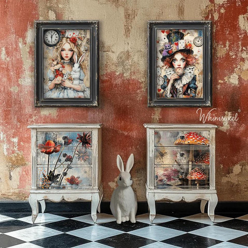 Allison/Mattie Duo | 21”x29” | Large Decoupage Tissue Paper | Whimsykel Designs | 2 in 1 alice in wonderland style