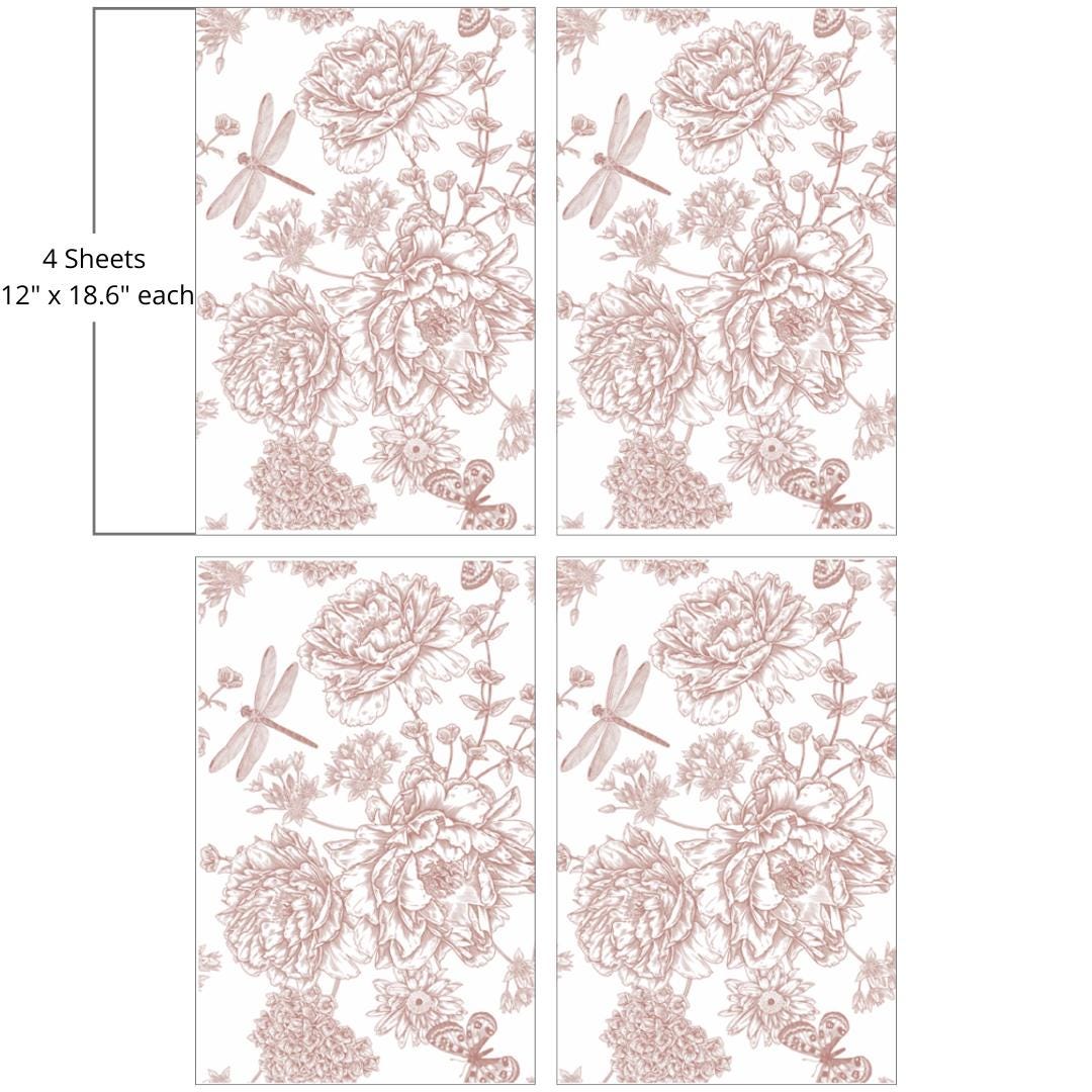 DRAGONFLY BLOOMS | Large Transfer | Dixie Belle Paint Company | 4 sheets of neutral dragonfly and flowers