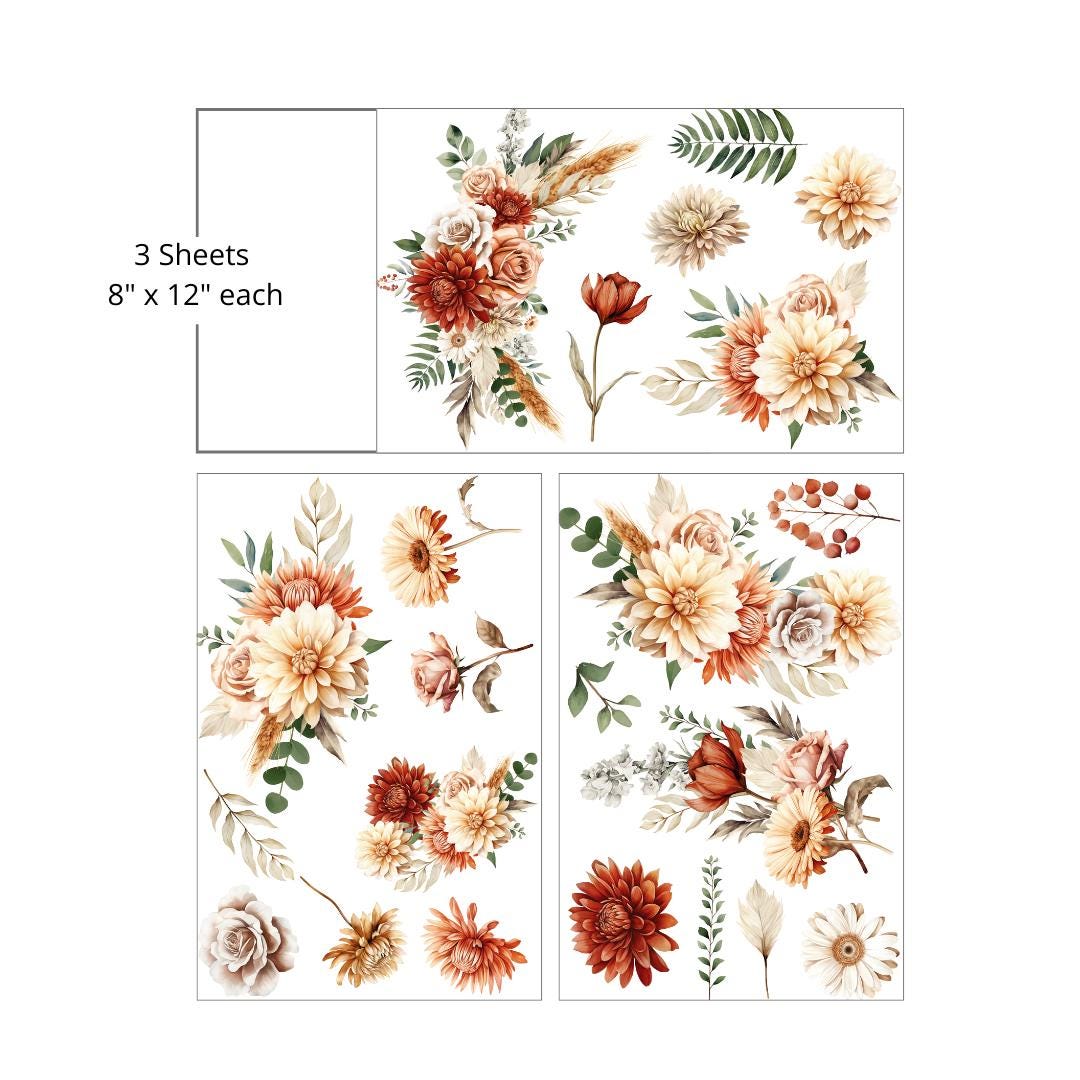 Autumn Morning - Mid Transfer Dixie Belle Paint Company - 3 separate sheets of rich autumn florals