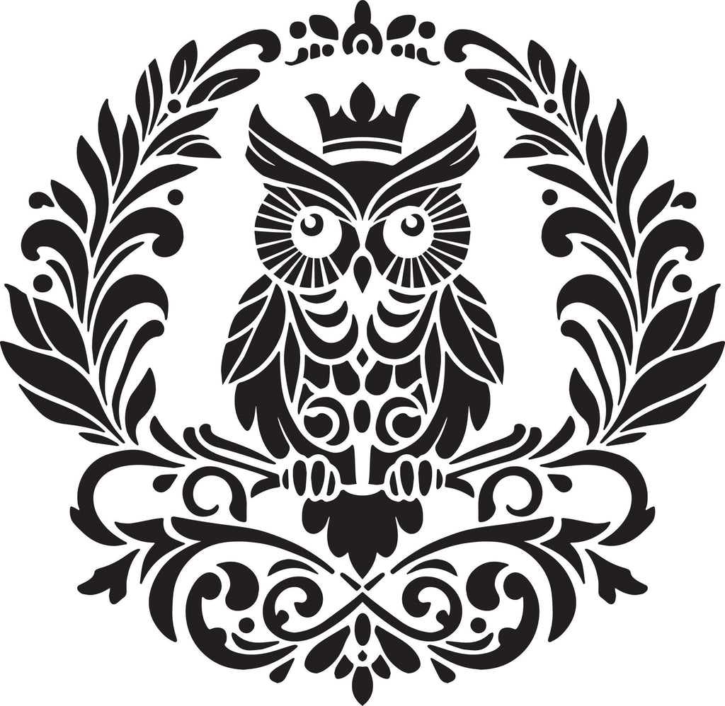 KING OWL III | Stencil | Furniture | Arts & Crafts | Dixie Belle Paint | owl in wreath