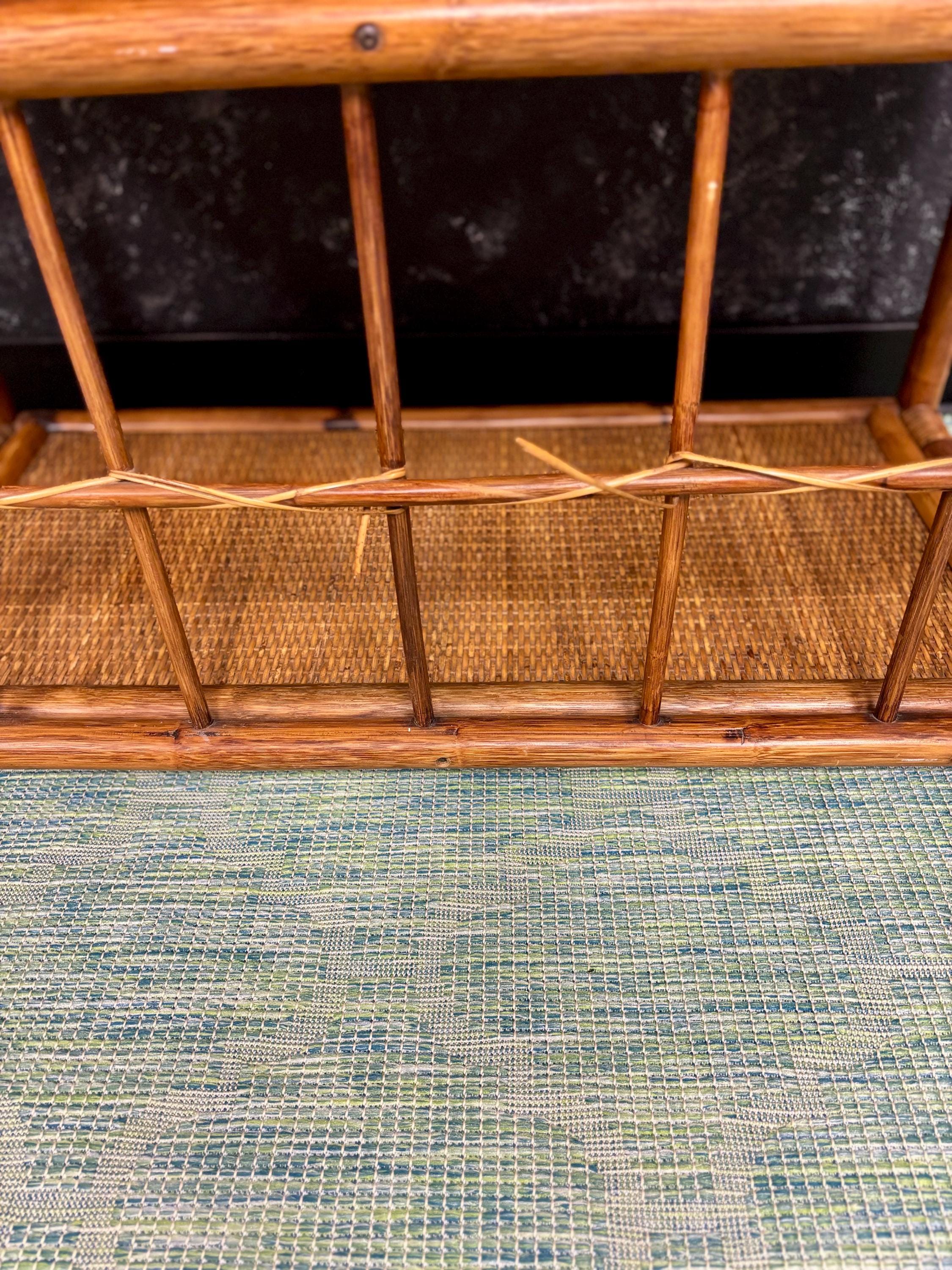 Mid Century Modern Étagère | 4 Tiered | Bookshelf | Tchotke Shelf | Miami Coastal Vibes | Wicker/Bamboo Frame | Shipping Not Included