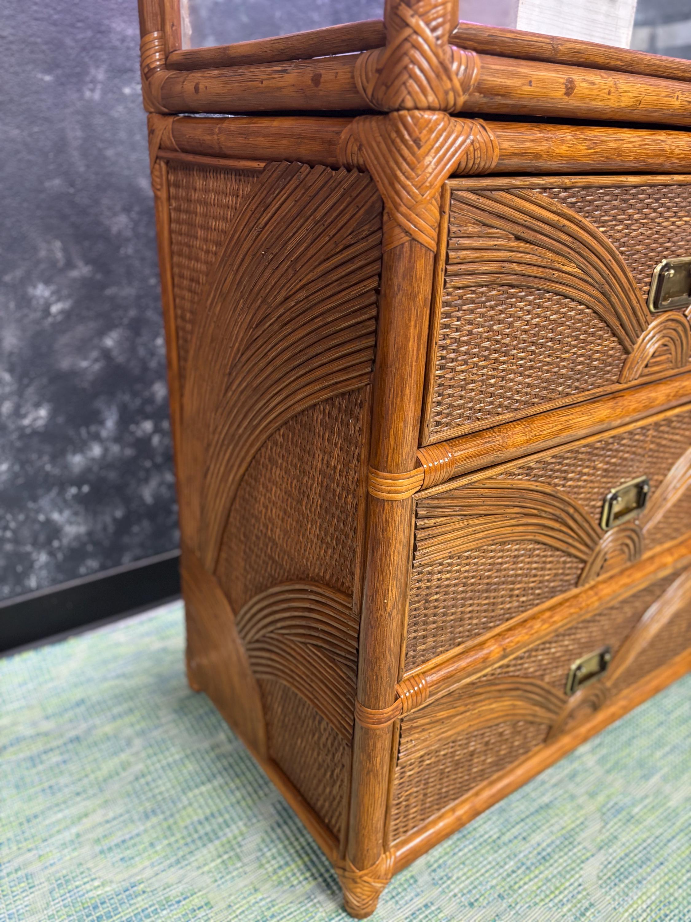 Mid Century Modern Terrarium/Aquarium | 3 Drawers | Separate Pieces | Miami Coastal Vibes | Wicker/Bamboo Frame | Shipping Not Included