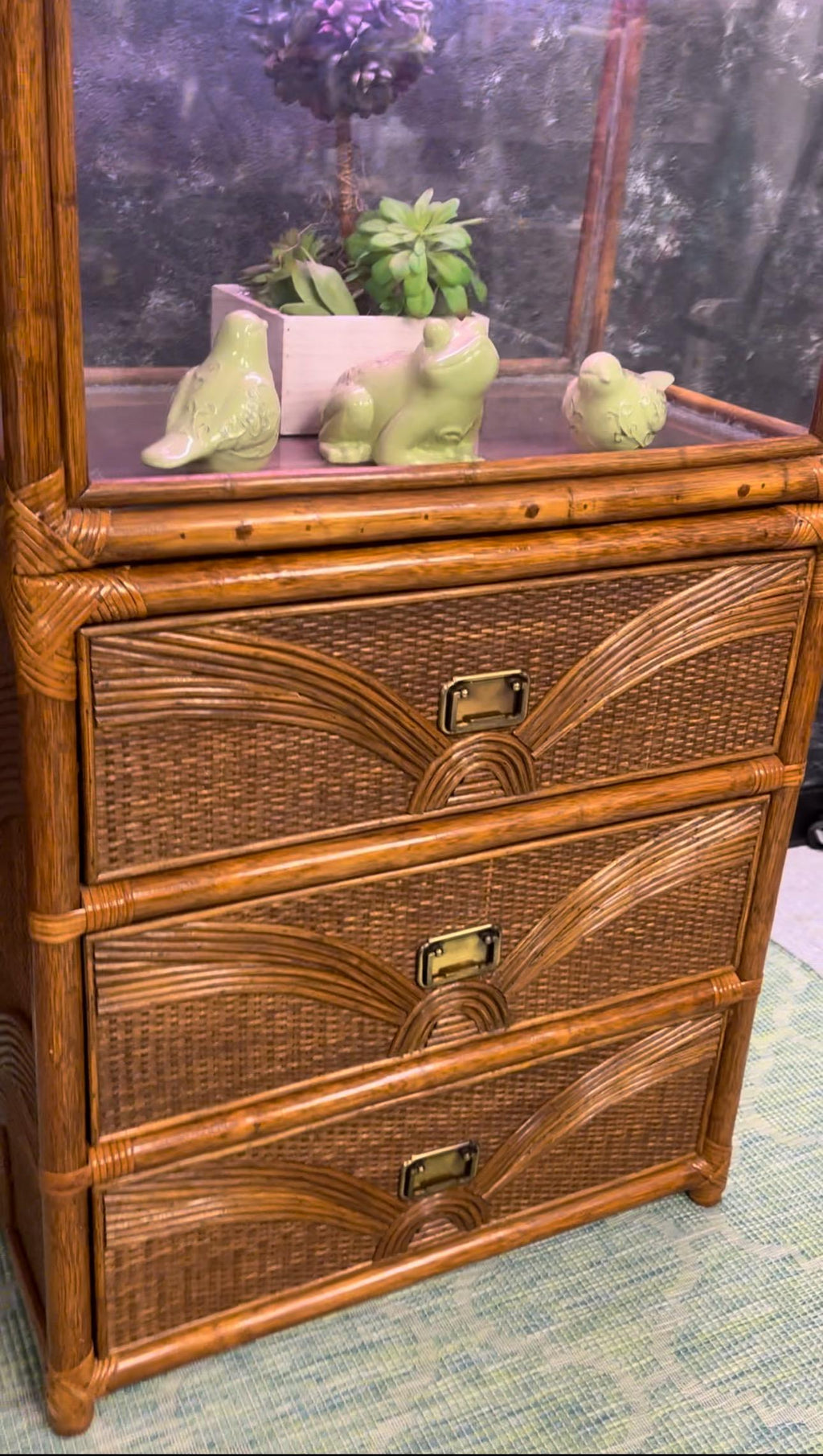 Mid Century Modern Terrarium/Aquarium | 3 Drawers | Separate Pieces | Miami Coastal Vibes | Wicker/Bamboo Frame | Shipping Not Included