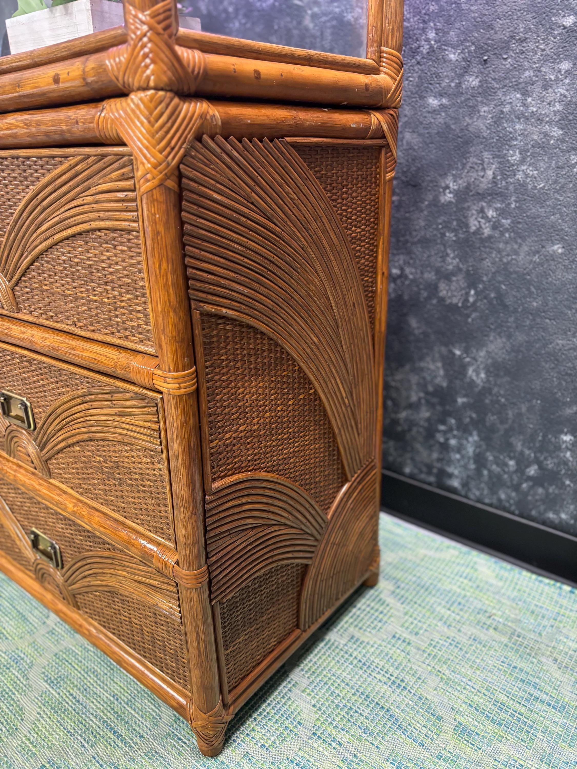 Mid Century Modern Terrarium/Aquarium | 3 Drawers | Separate Pieces | Miami Coastal Vibes | Wicker/Bamboo Frame | Shipping Not Included