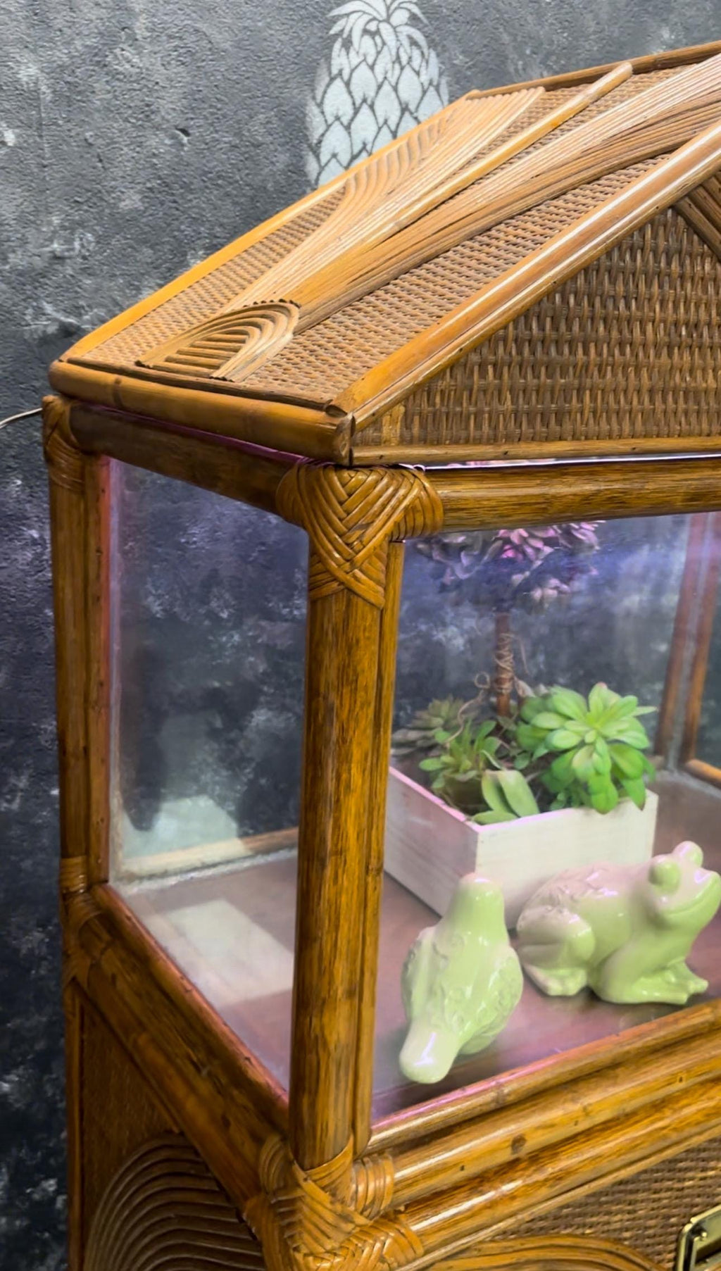 Mid Century Modern Terrarium/Aquarium | 3 Drawers | Separate Pieces | Miami Coastal Vibes | Wicker/Bamboo Frame | Shipping Not Included