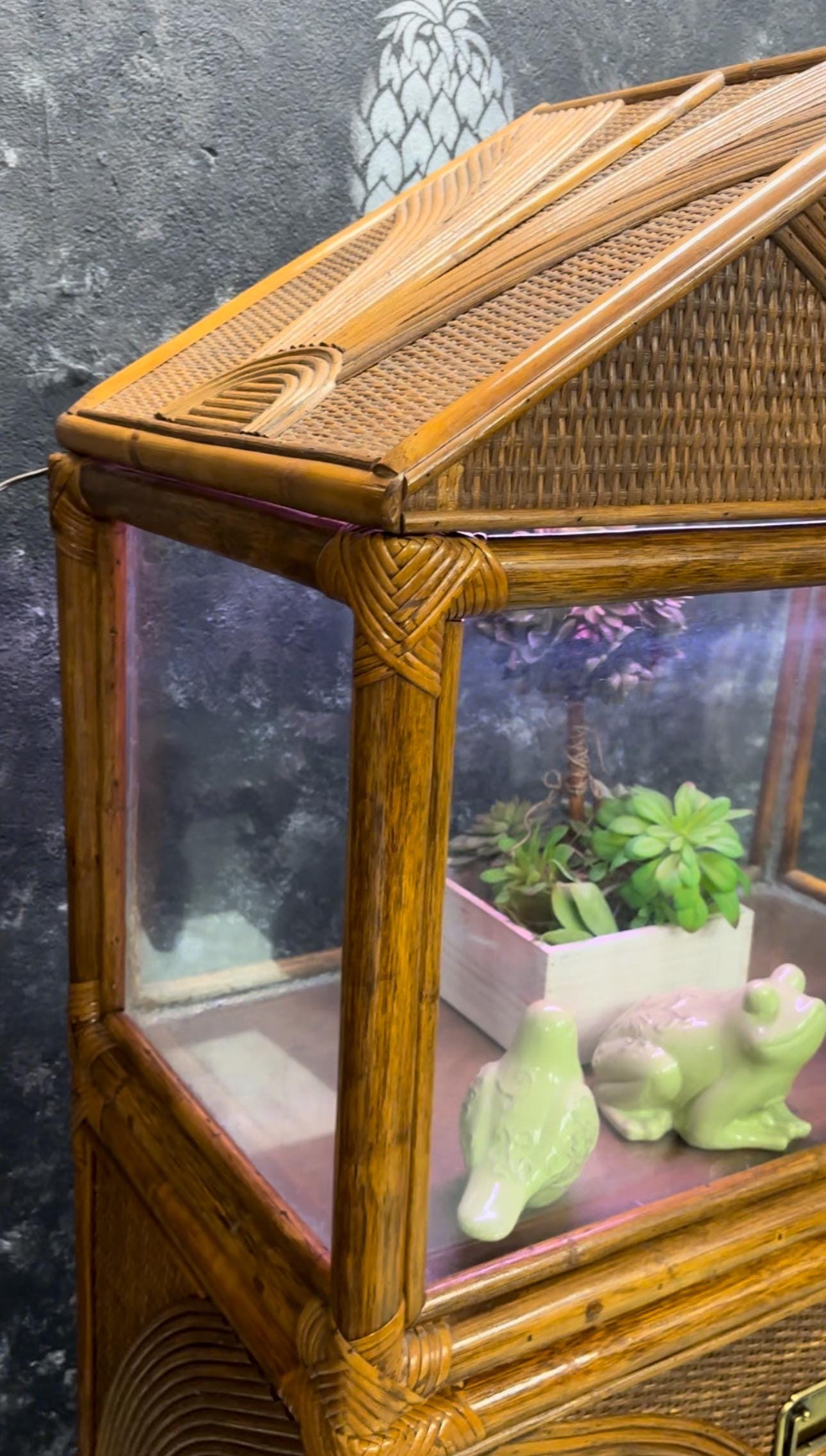 Mid Century Modern Terrarium/Aquarium | 3 Drawers | Separate Pieces | Miami Coastal Vibes | Wicker/Bamboo Frame | Shipping Not Included