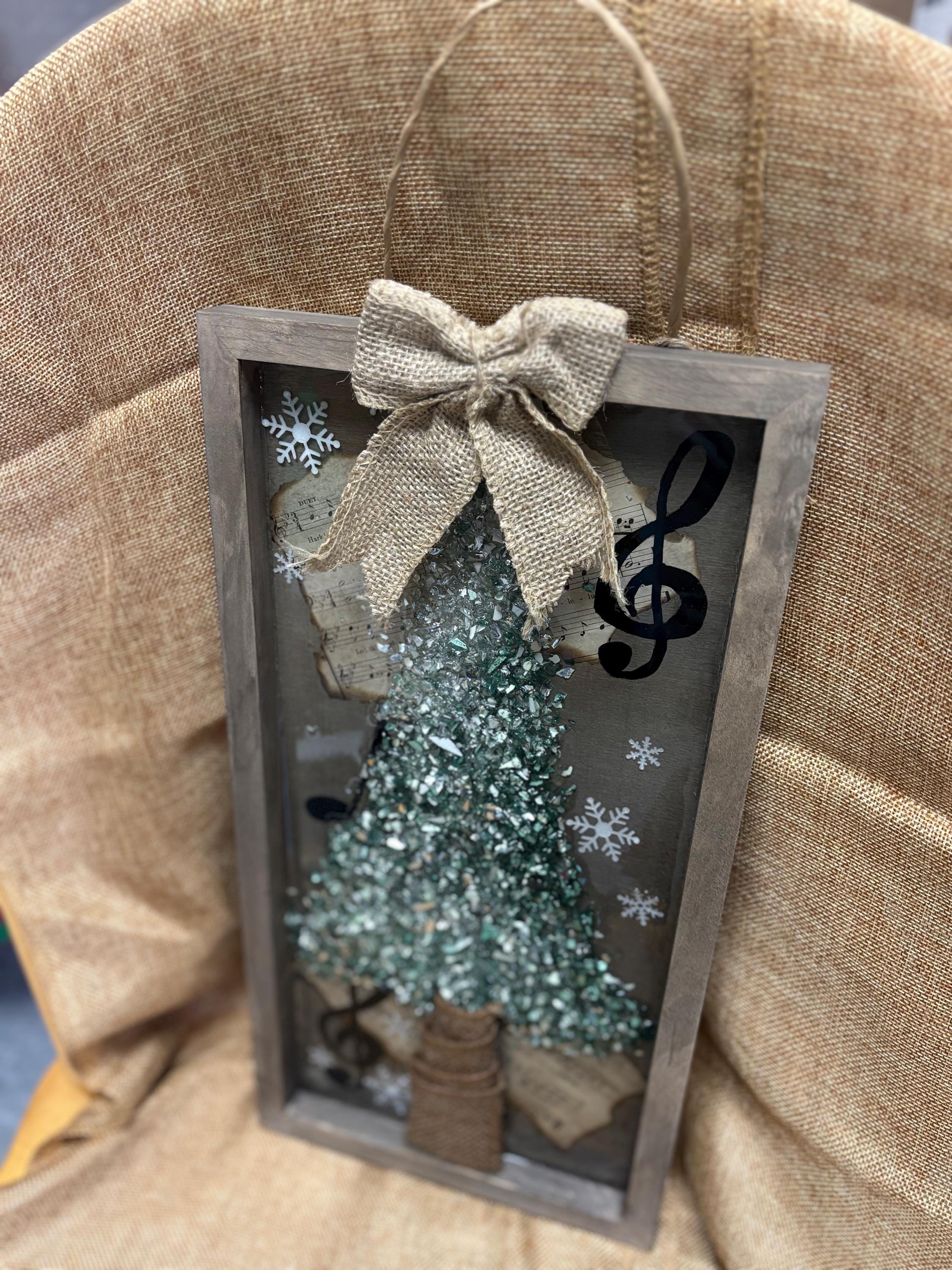 Rustic Music-Themed Crushed Glass and Resin Tree Wall Art - Handmade Holiday Decor