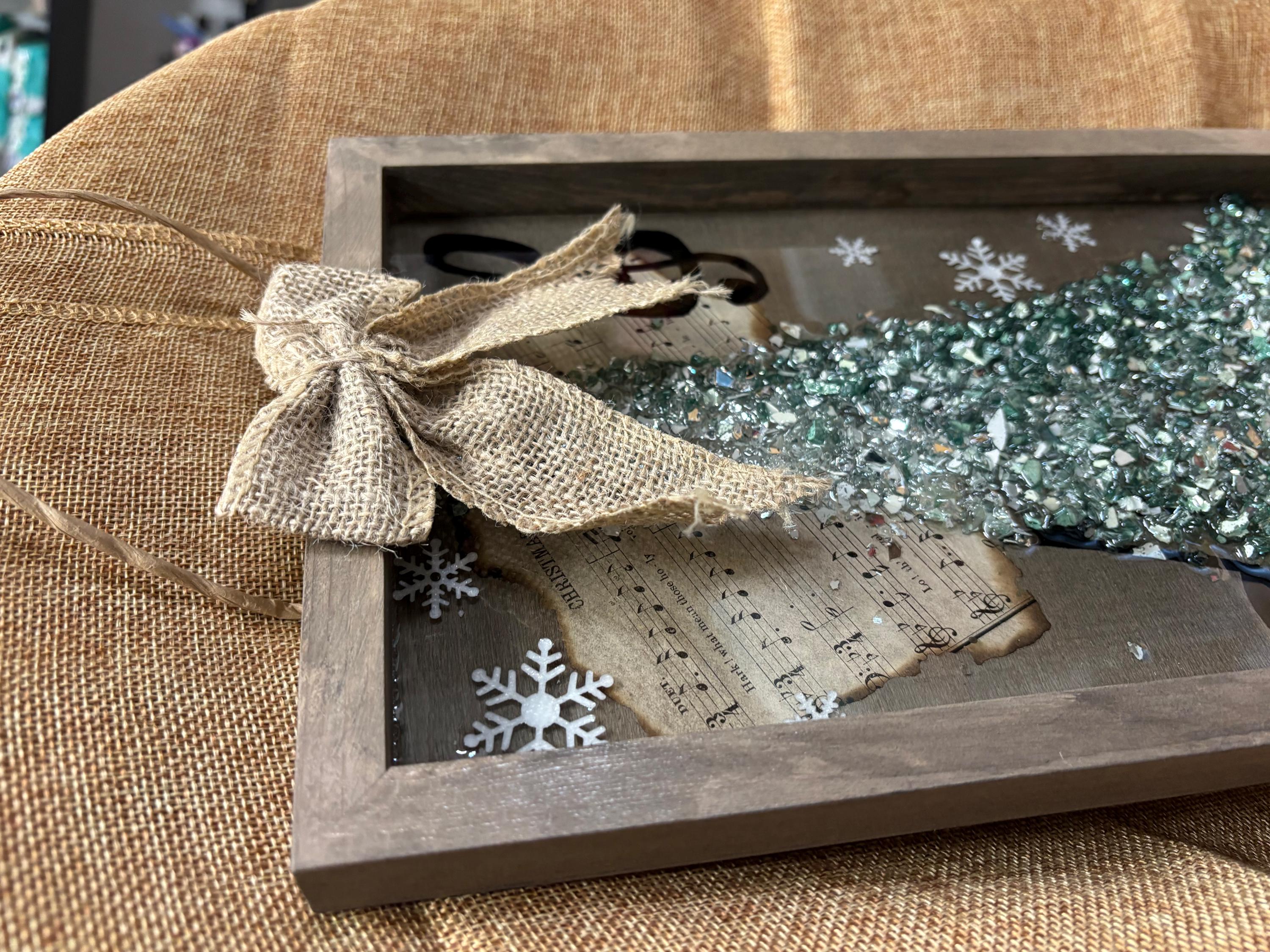 Rustic Music-Themed Crushed Glass and Resin Tree Wall Art - Handmade Holiday Decor
