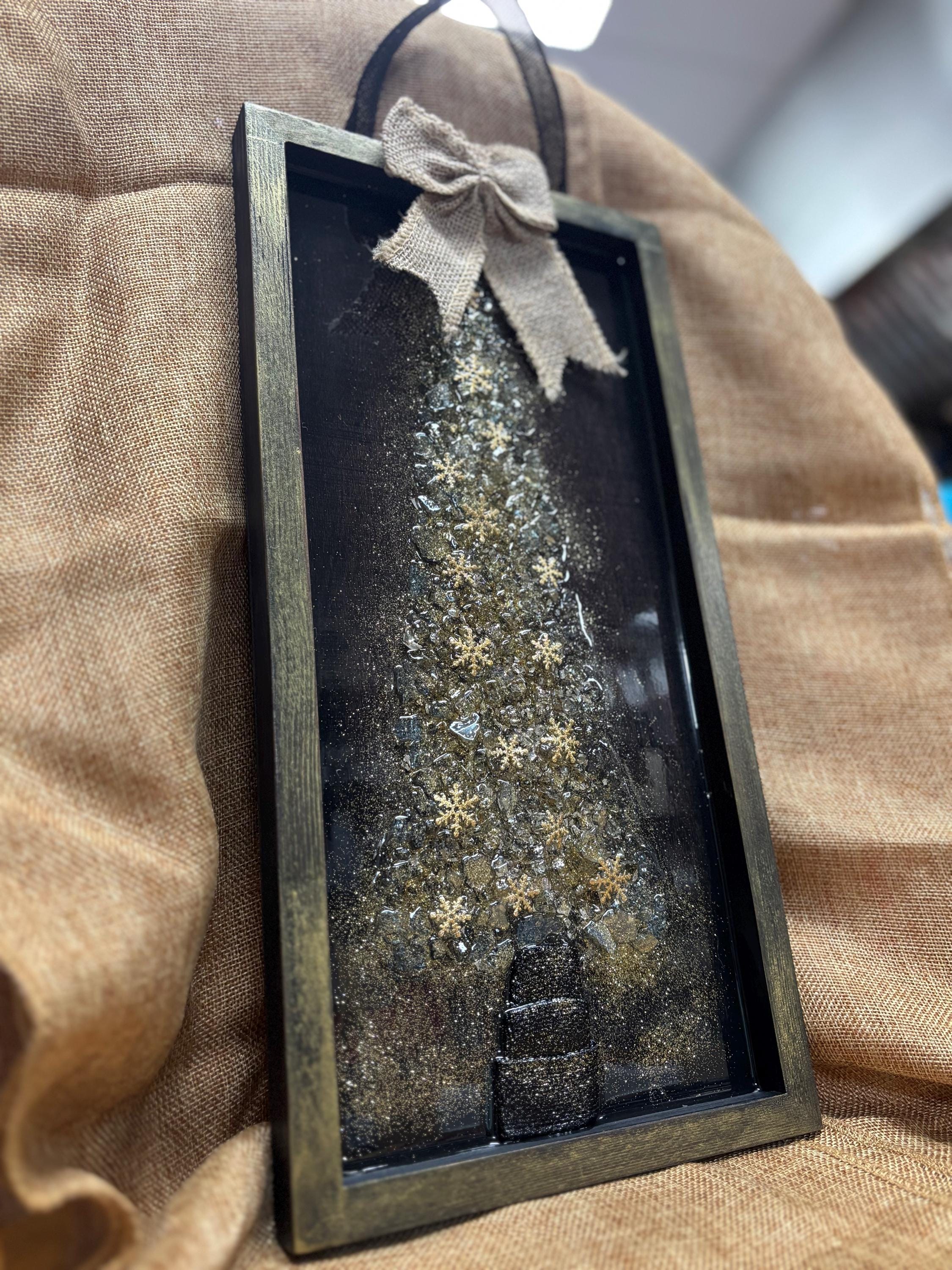 Elegant Gold Crushed Glass and Resin Tree Wall Art - Handmade Holiday Decor