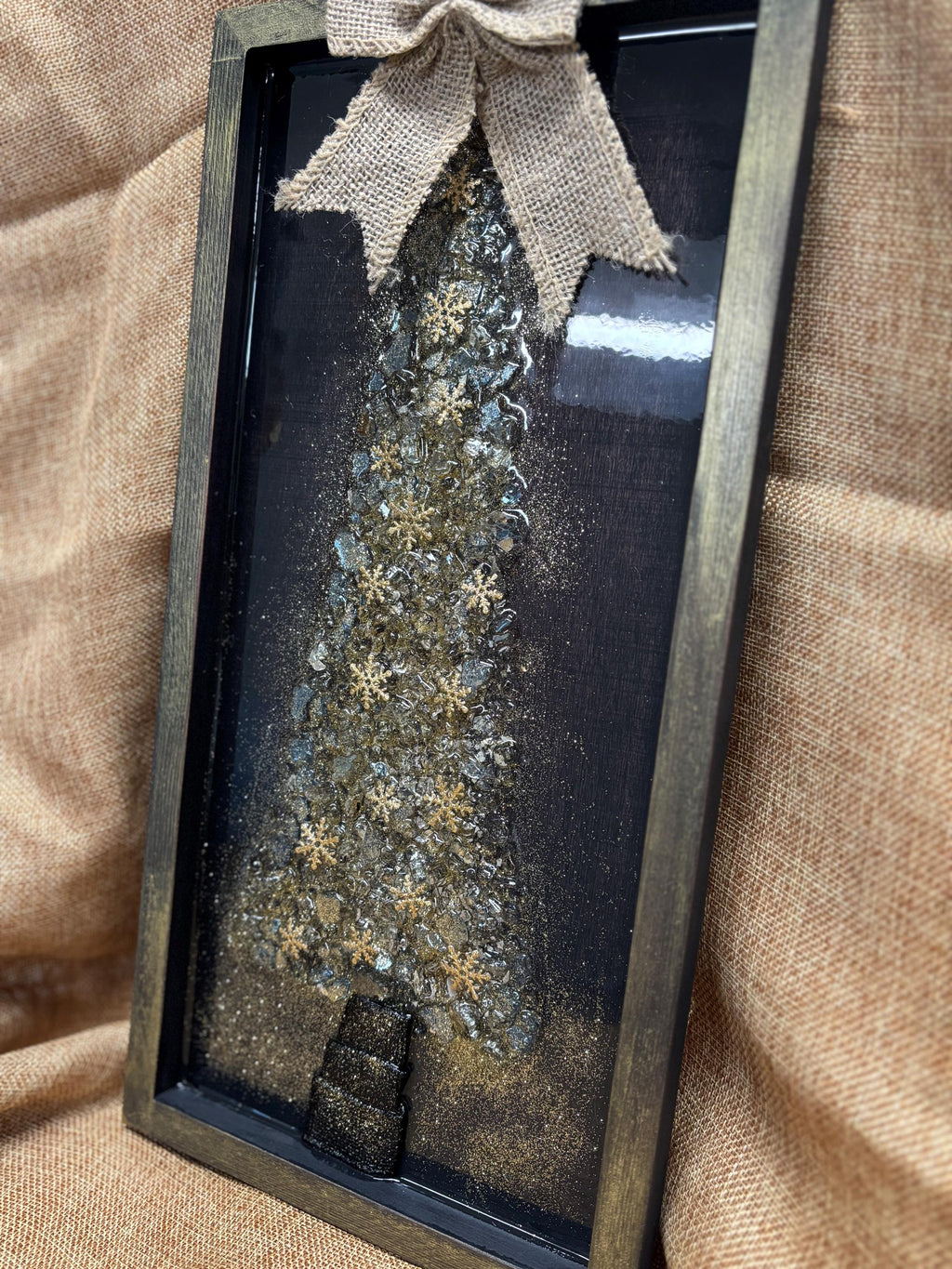 Elegant Gold Crushed Glass and Resin Tree Wall Art - Handmade Holiday Decor
