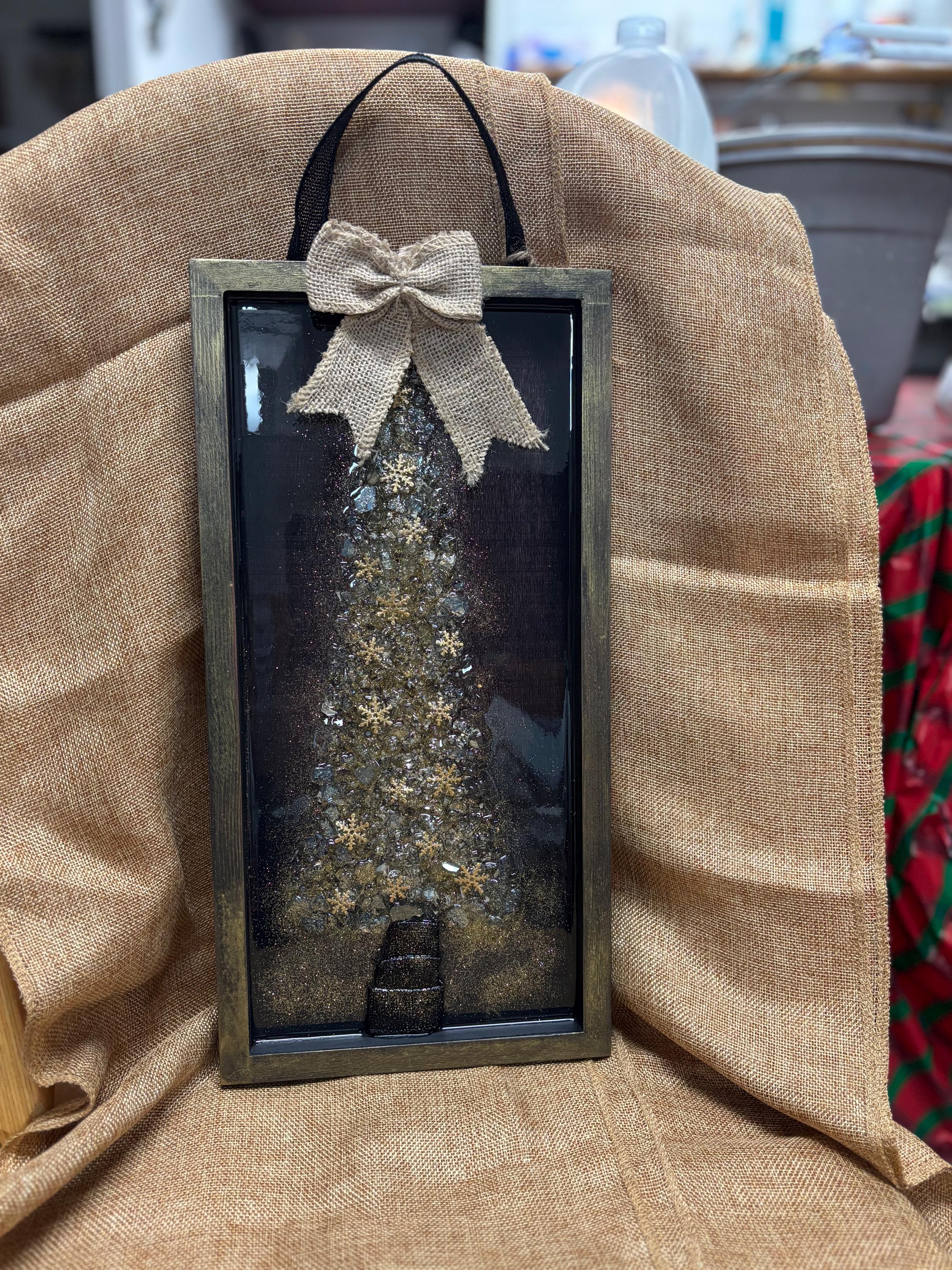 Elegant Gold Crushed Glass and Resin Tree Wall Art - Handmade Holiday Decor