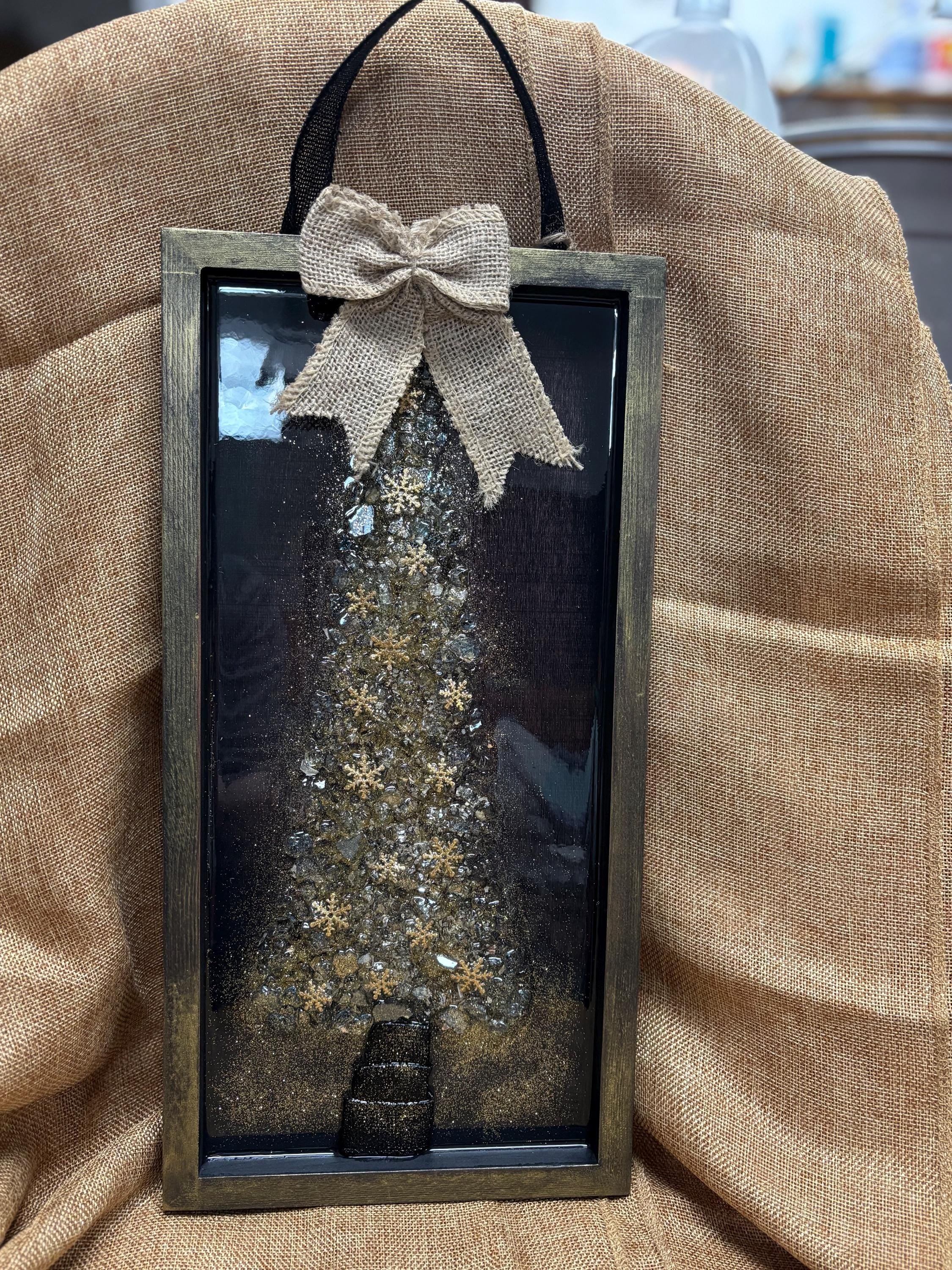Elegant Gold Crushed Glass and Resin Tree Wall Art - Handmade Holiday Decor