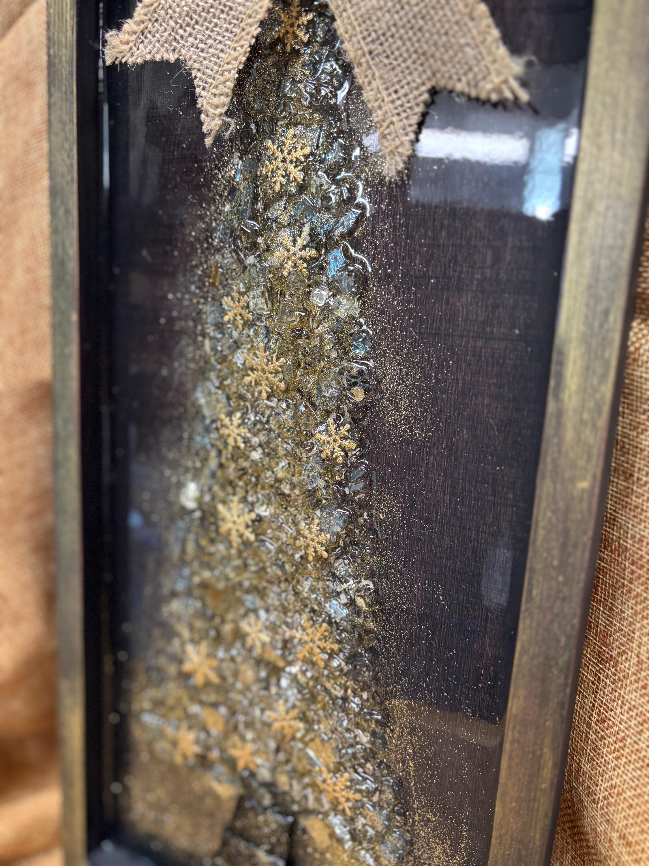 Elegant Gold Crushed Glass and Resin Tree Wall Art - Handmade Holiday Decor