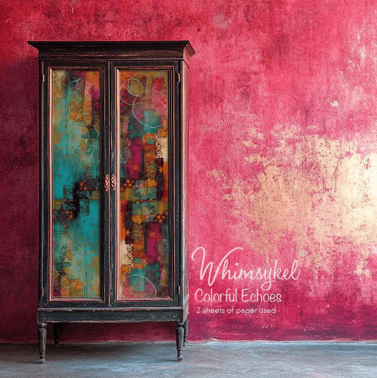 COLORFUL ECHOES | Large Decoupage Tissue Paper for Furniture | Arts & Crafts | 21x29 | Whimsykel Designs | colorful abstract design