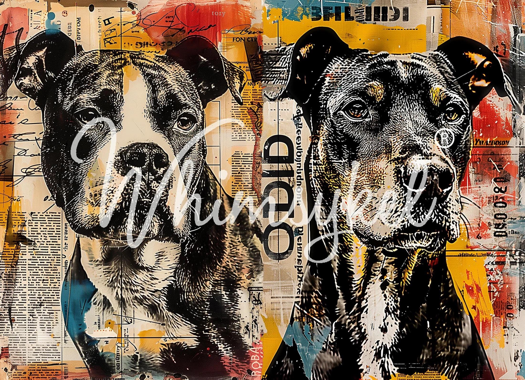 Newsprint Boys Decoupage Tissue Paper for Furniture 21x29 Whimsykel Designs duo dog design
