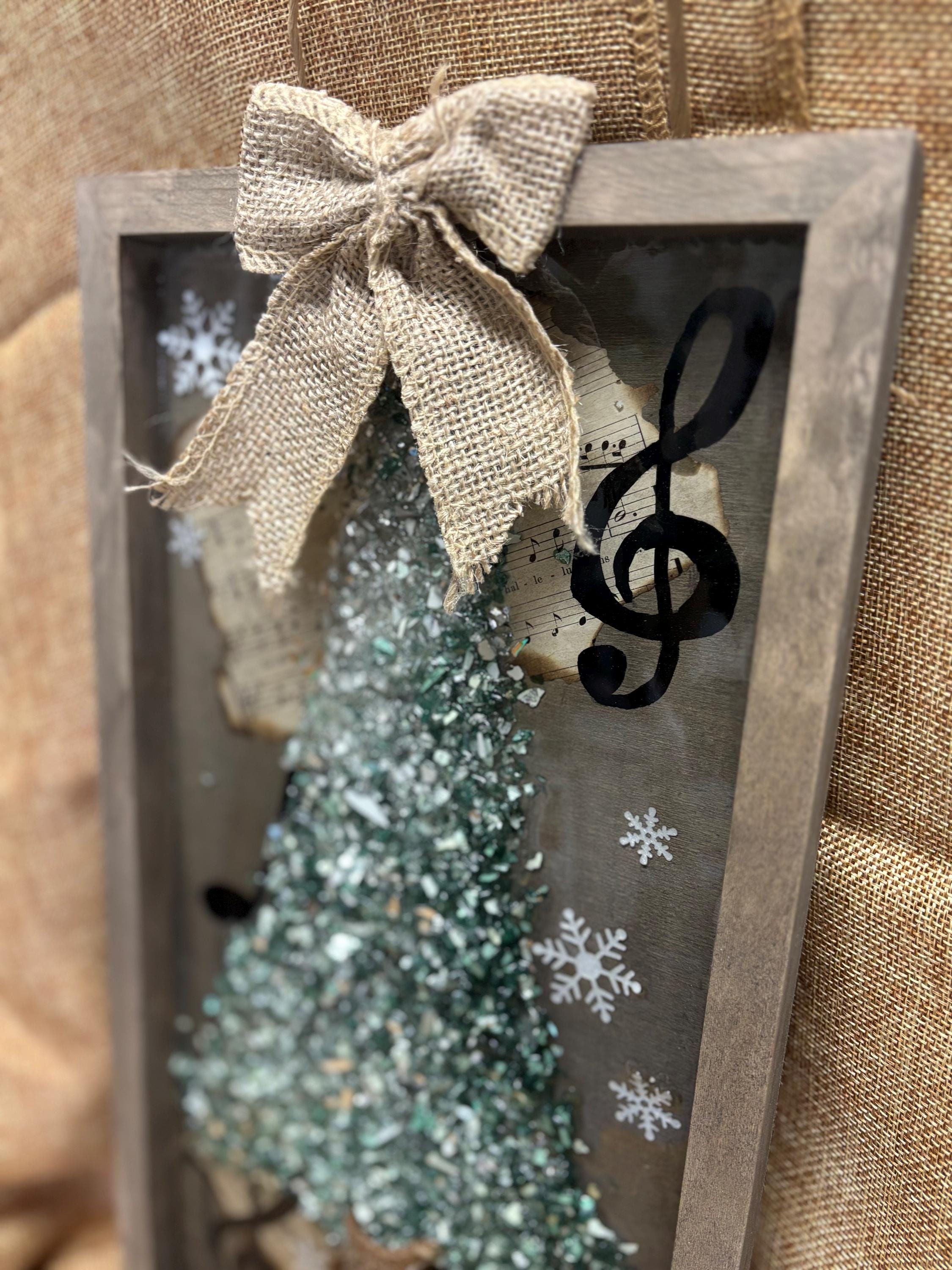 Rustic Music-Themed Crushed Glass and Resin Tree Wall Art - Handmade Holiday Decor