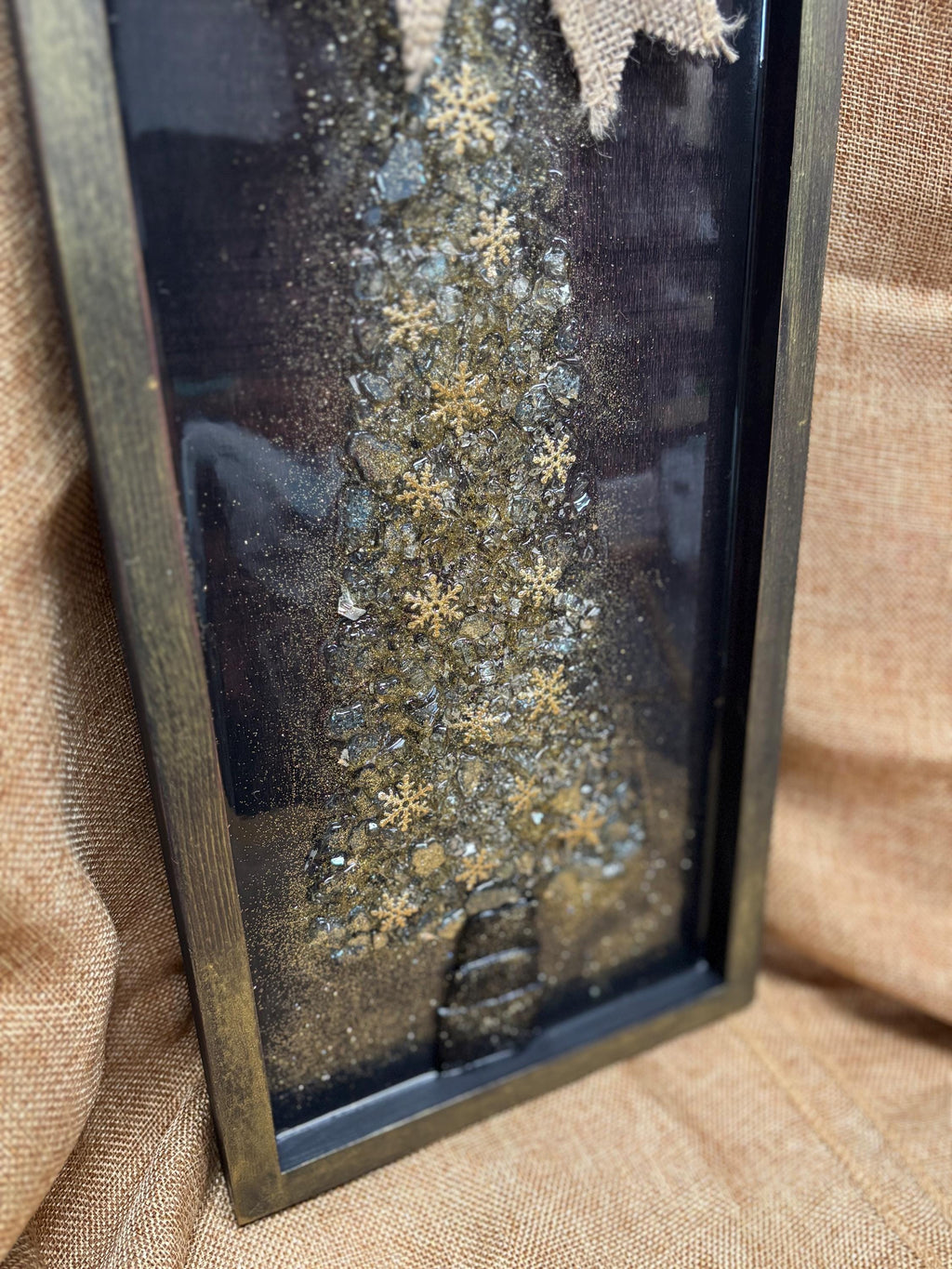 Elegant Gold Crushed Glass and Resin Tree Wall Art - Handmade Holiday Decor