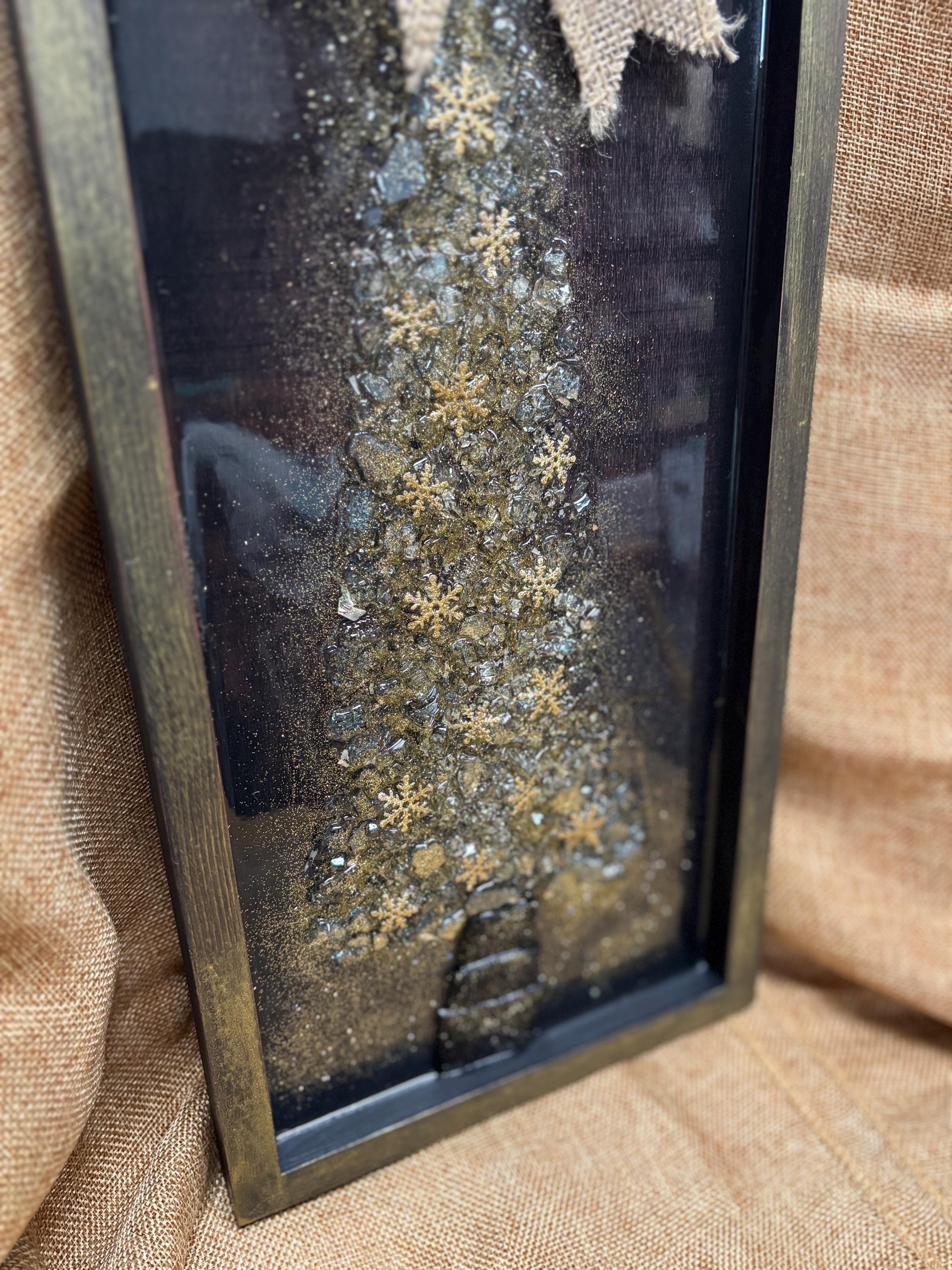 Elegant Gold Crushed Glass and Resin Tree Wall Art - Handmade Holiday Decor