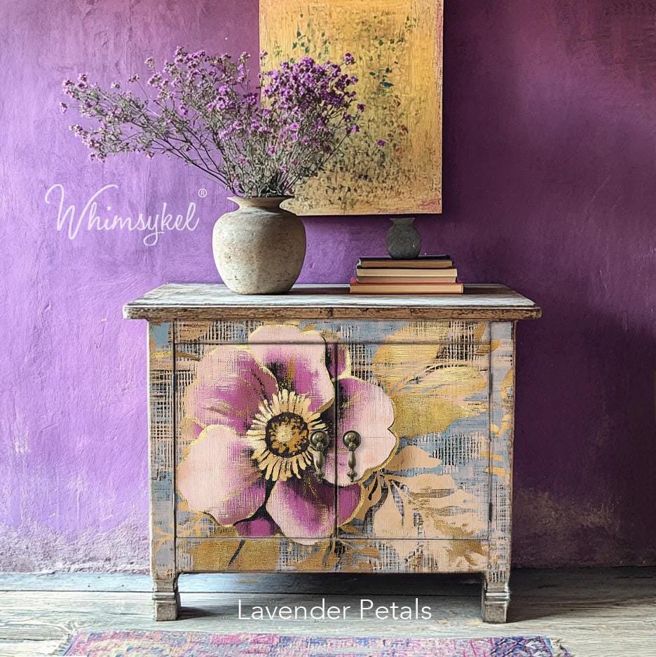 Lavender Petals Decoupage Tissue Paper for Furniture 21x29 Whimsykel Designs large flower on gold background