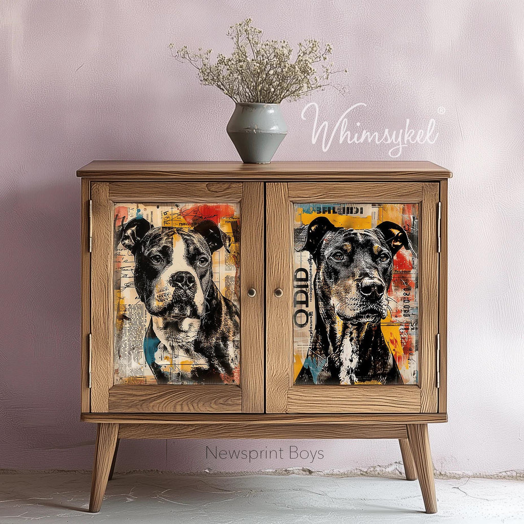 Newsprint Boys Decoupage Tissue Paper for Furniture 21x29 Whimsykel Designs duo dog design