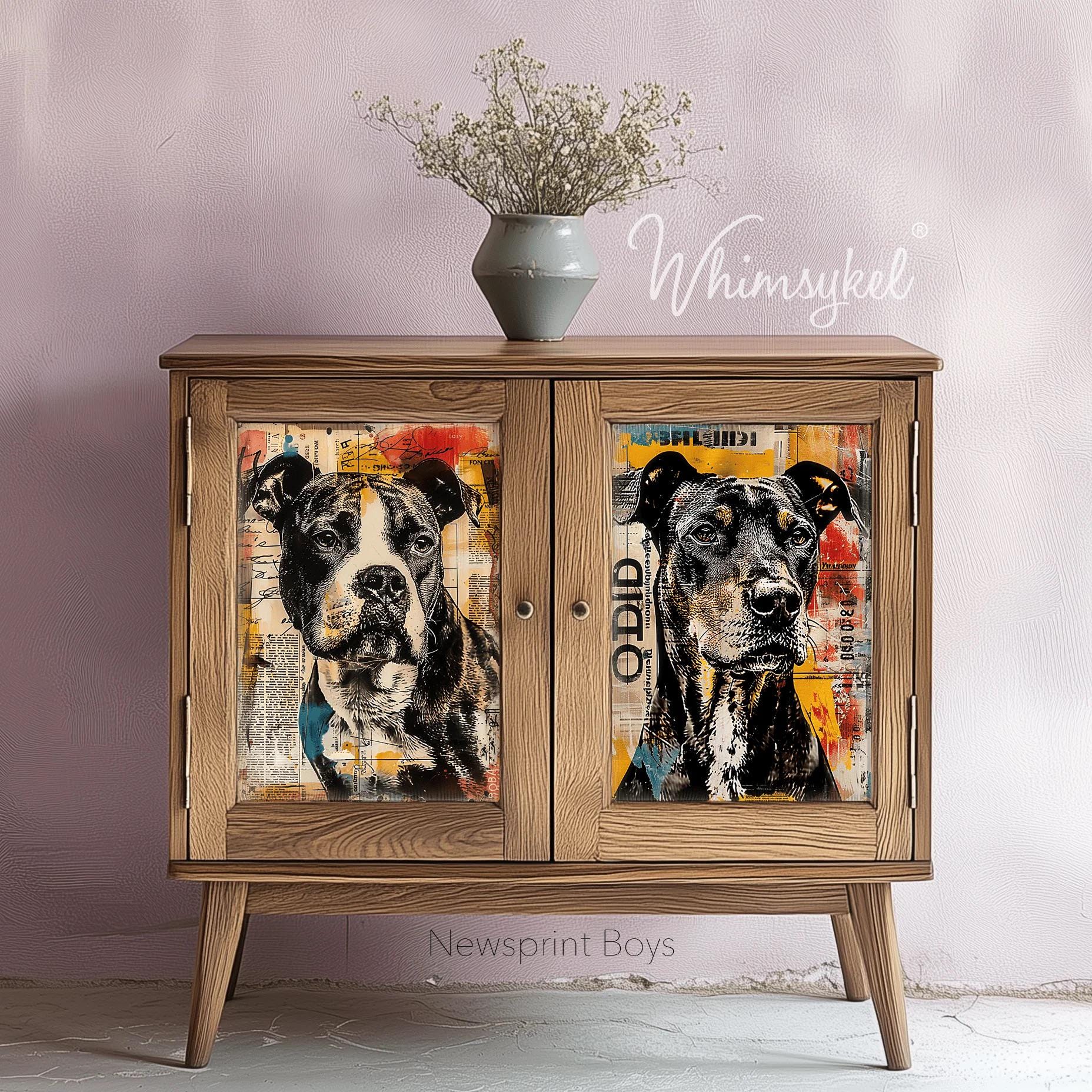 Newsprint Boys Decoupage Tissue Paper for Furniture 21x29 Whimsykel Designs duo dog design