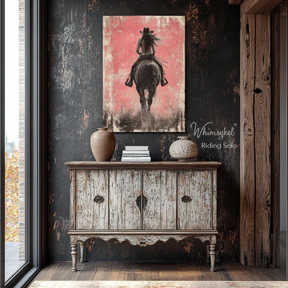 RIDING SOLO Decoupage Tissue Paper for Furniture 21x29 or 14x20 Whimsykel Designs woman riding into the unknown