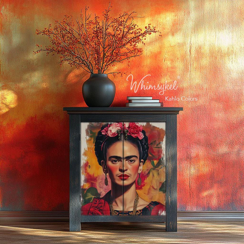 KAHLO COLORS | Large Decoupage Tissue Paper for Furniture | Arts & Crafts | 21x29 | Whimsykel Designs | abstract portrait of Frida