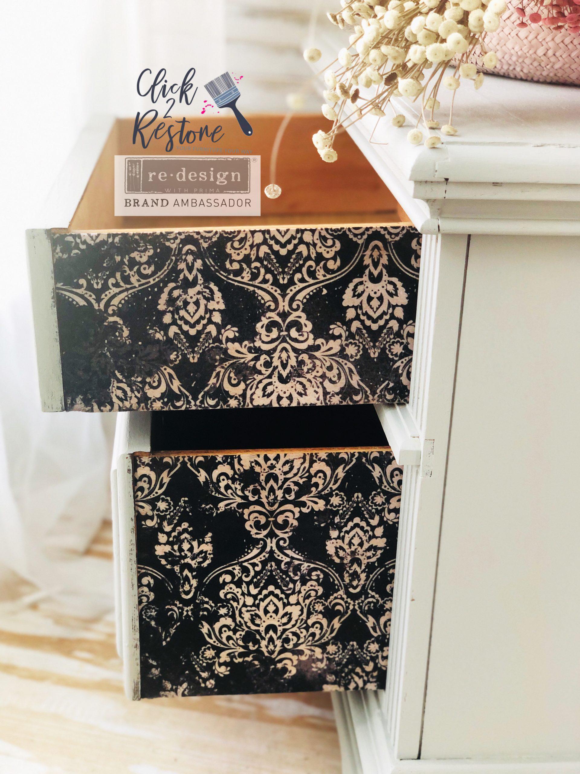 DARK DAMASK | Decoupage Decor Tissue Paper for Furniture | 19.5"x30" | Redesign with Prima | vintage damask on dark background